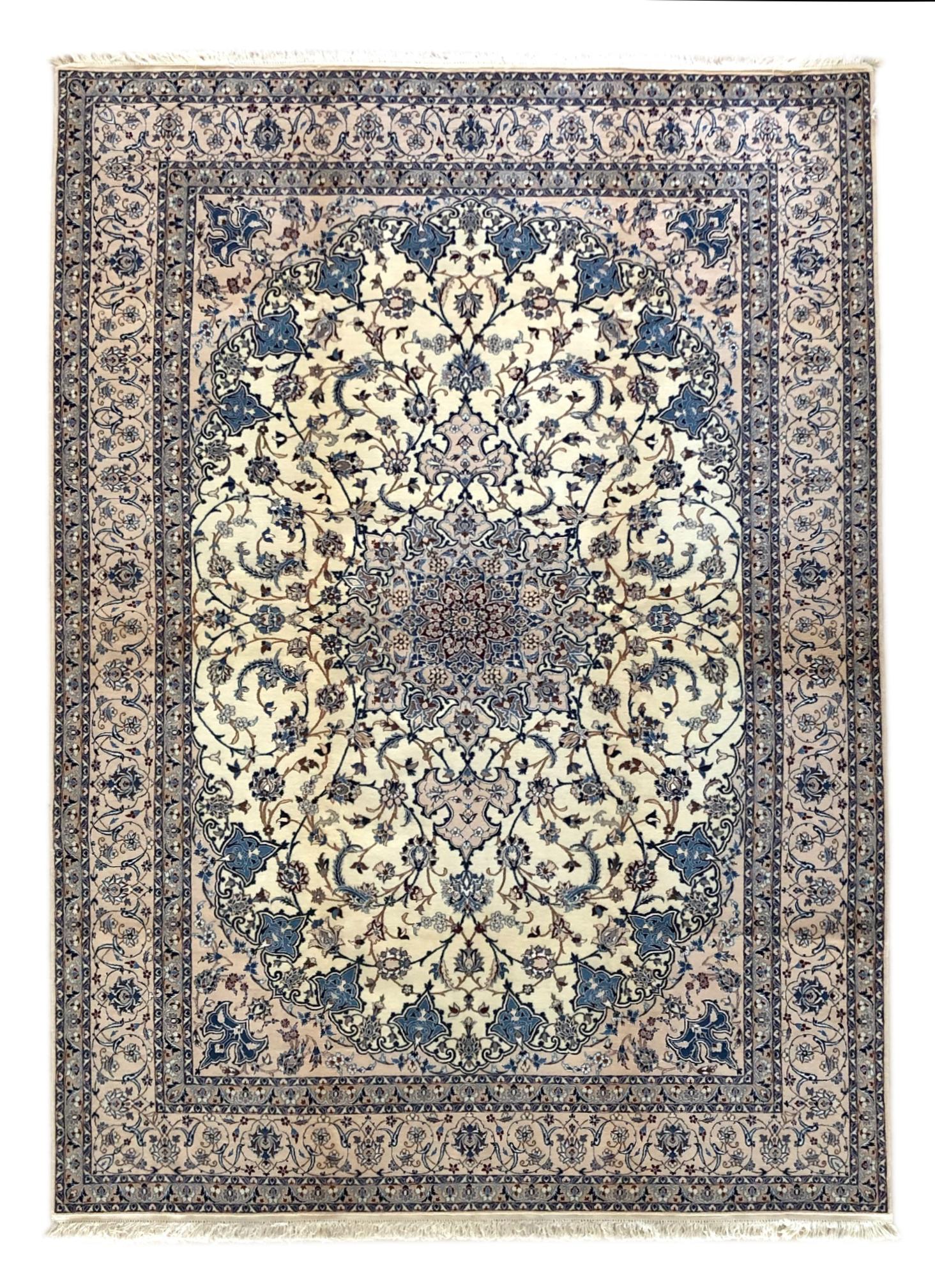 Persian Hand Knotted Medallion Floral Cream Nain Rug For Sale 3