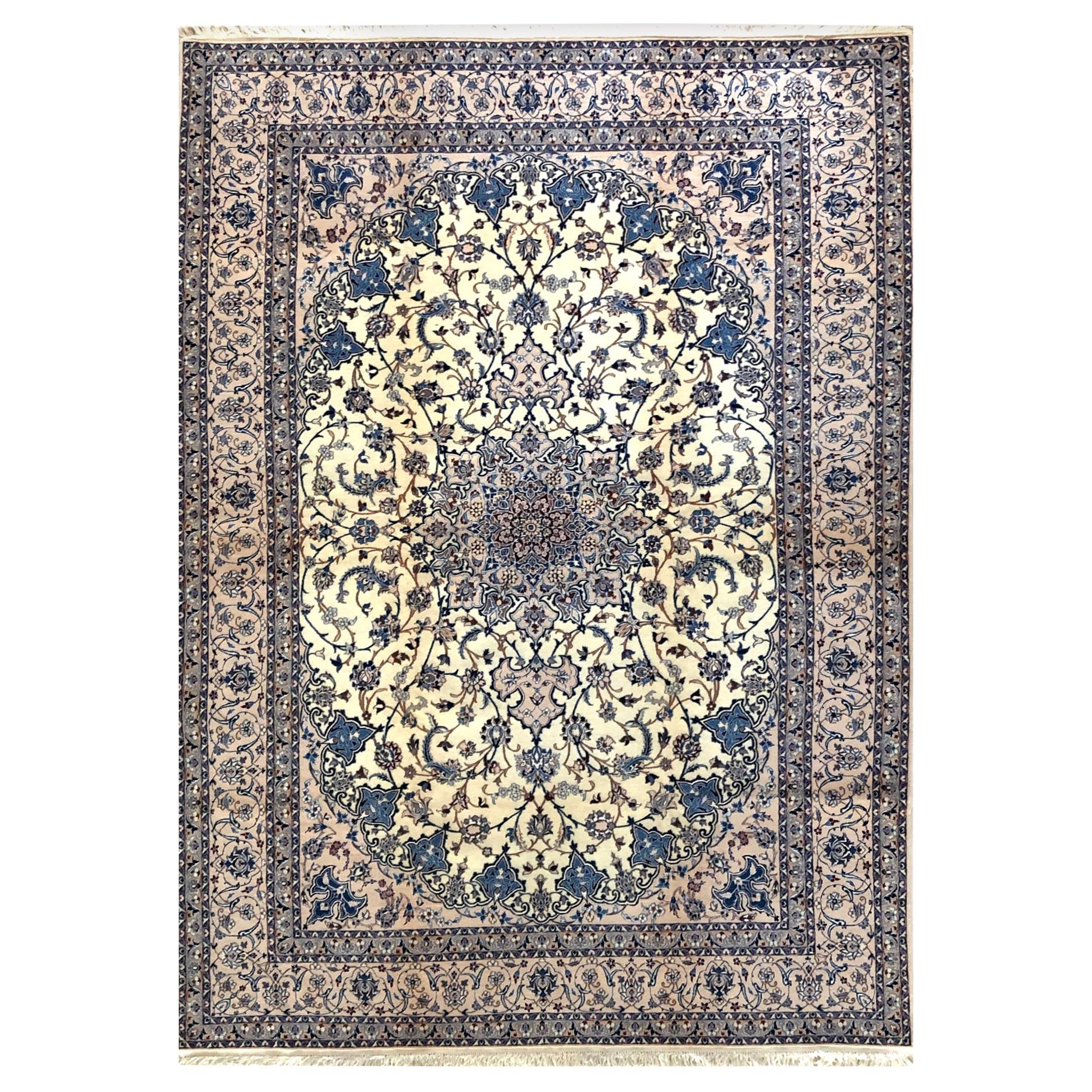 Yilong 6'x9' Persian Nain Silk Carpet Hand Knotted Oriental Floral Medallion Area Rugs 