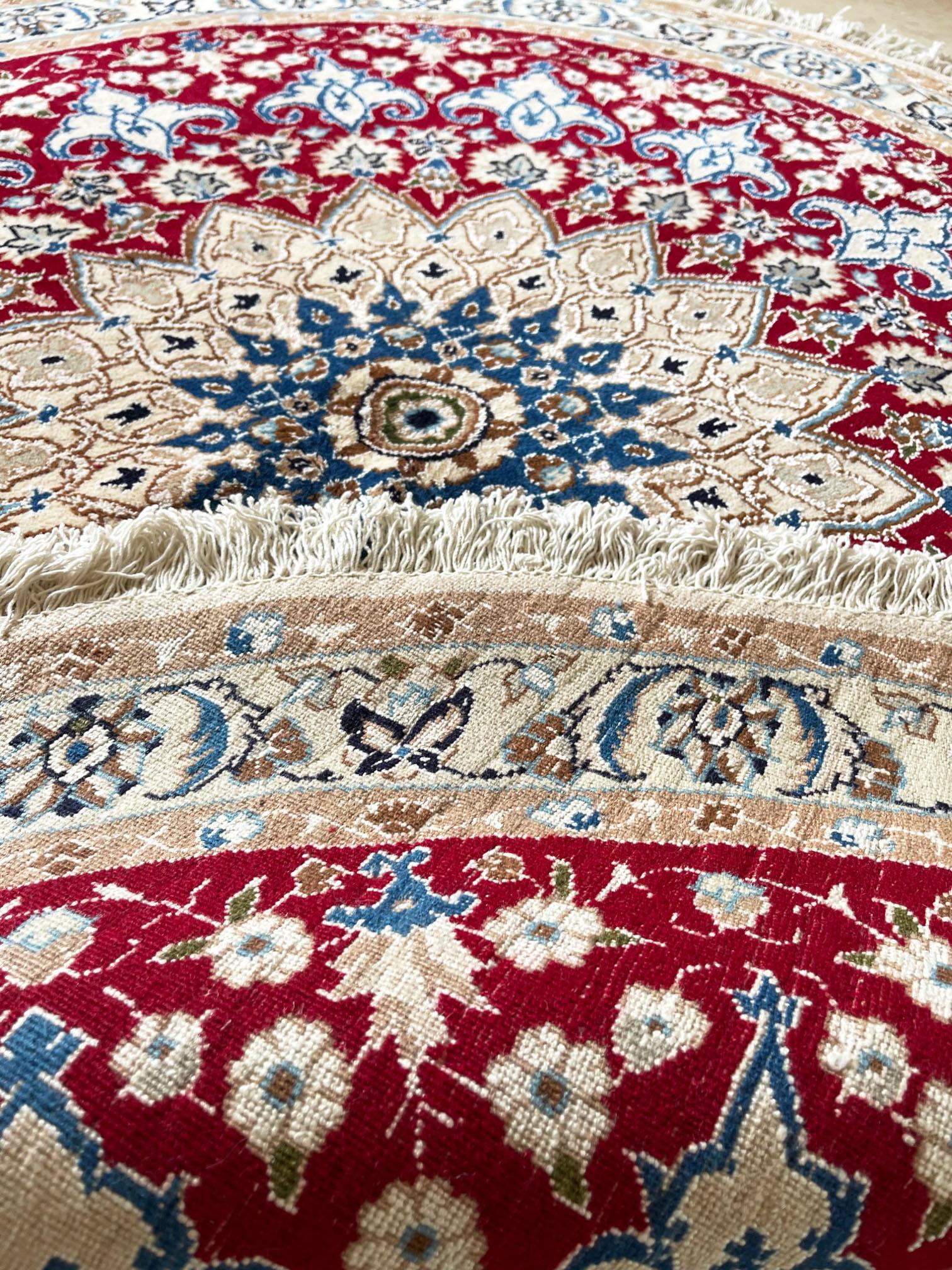 Persian Hand Knotted Medallion Floral Cream Red Nain Round Rug 6