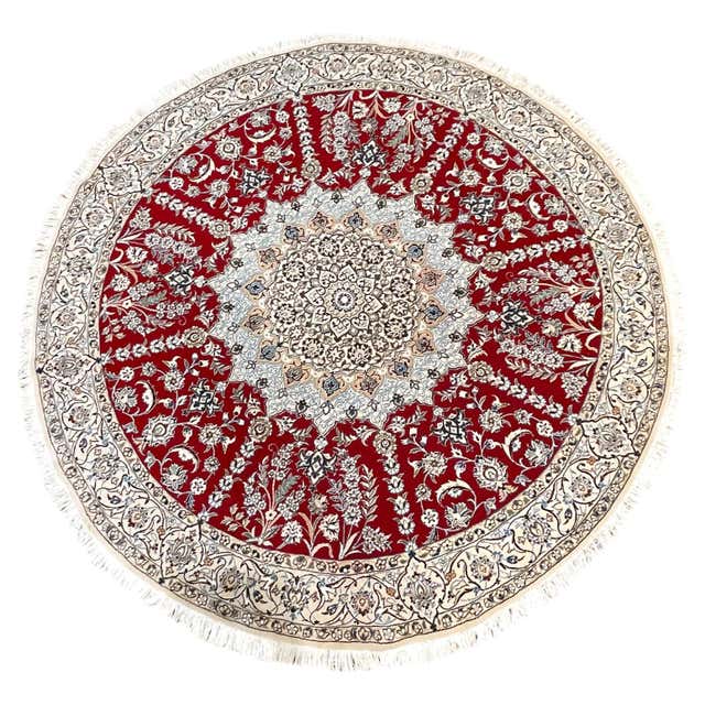 Red Nain Rugs Persian Hand Knotted Medallion Floral Cream Nain Rug For Sale at ...