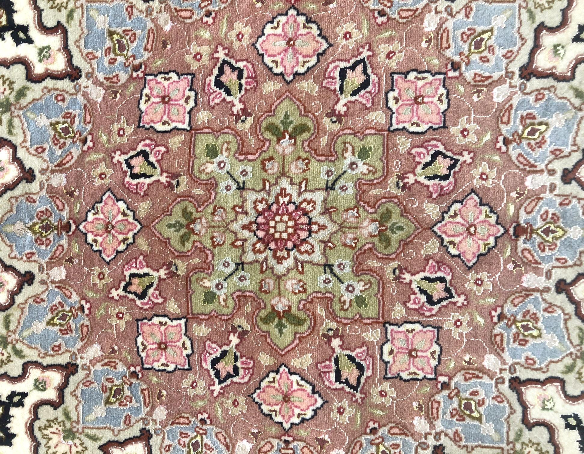 Persian Hand Knotted Medallion Floral Cream Silk Tabriz Rug New In New Condition For Sale In San Diego, CA