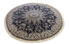 Persian Hand Knotted Medallion Floral Dark Blue Nain Rug
