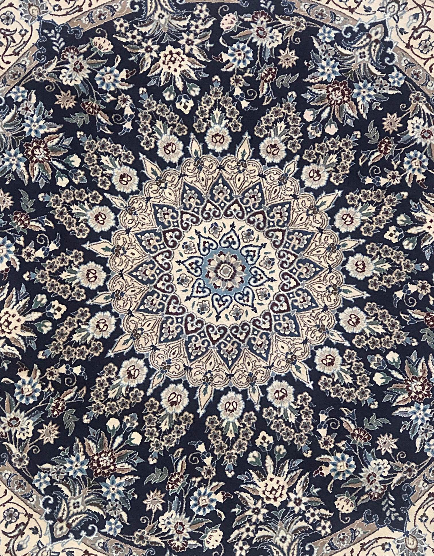 Hand-Knotted Persian Hand Knotted Medallion Floral Dark Blue Nain Rug