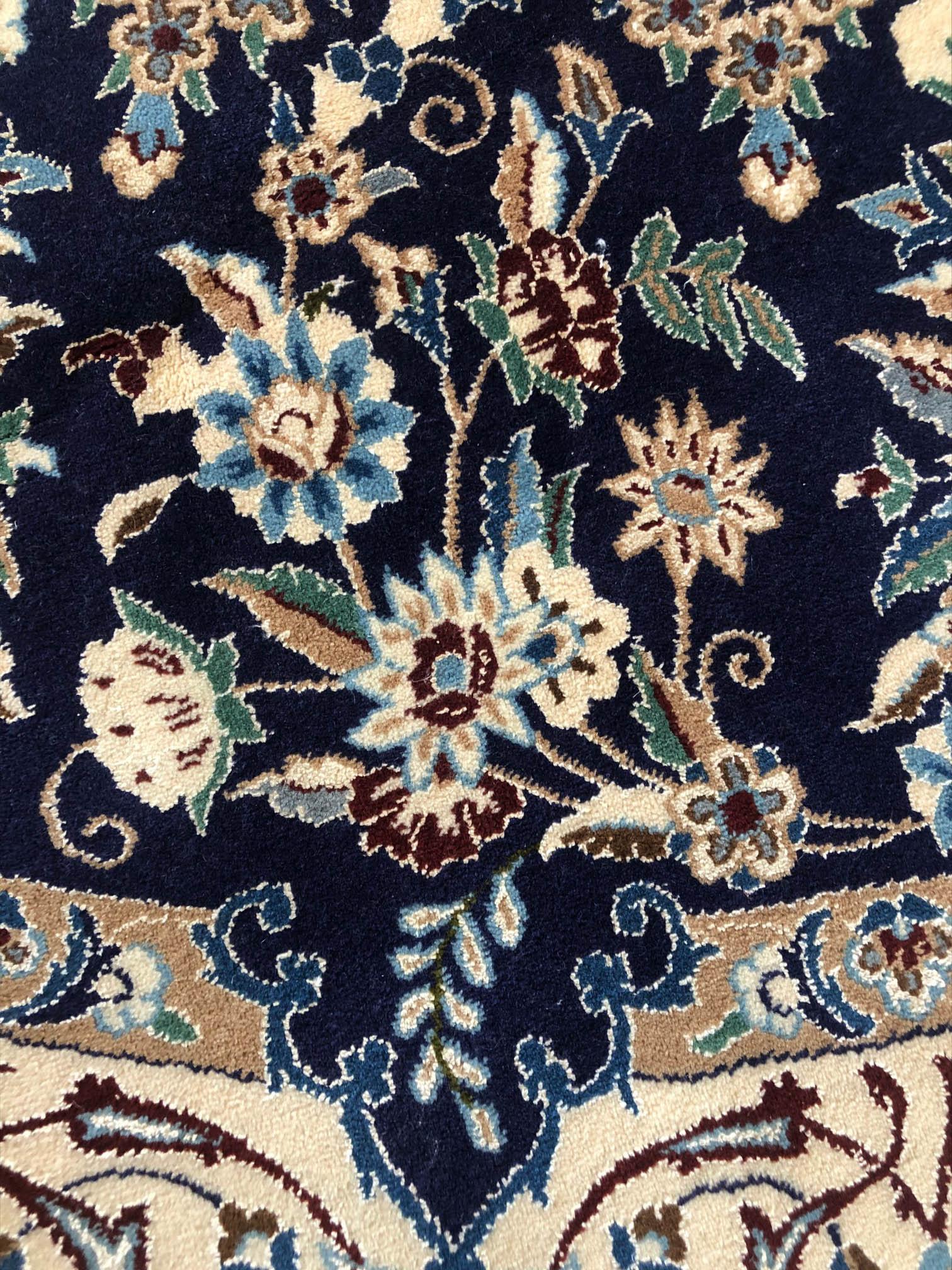 Persian Hand Knotted Medallion Floral Dark Blue Nain Rug 2