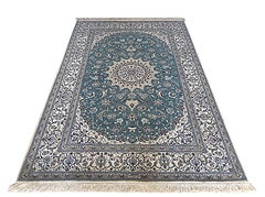 Persian Hand Knotted Medallion Floral Habibian Green Nain Rug