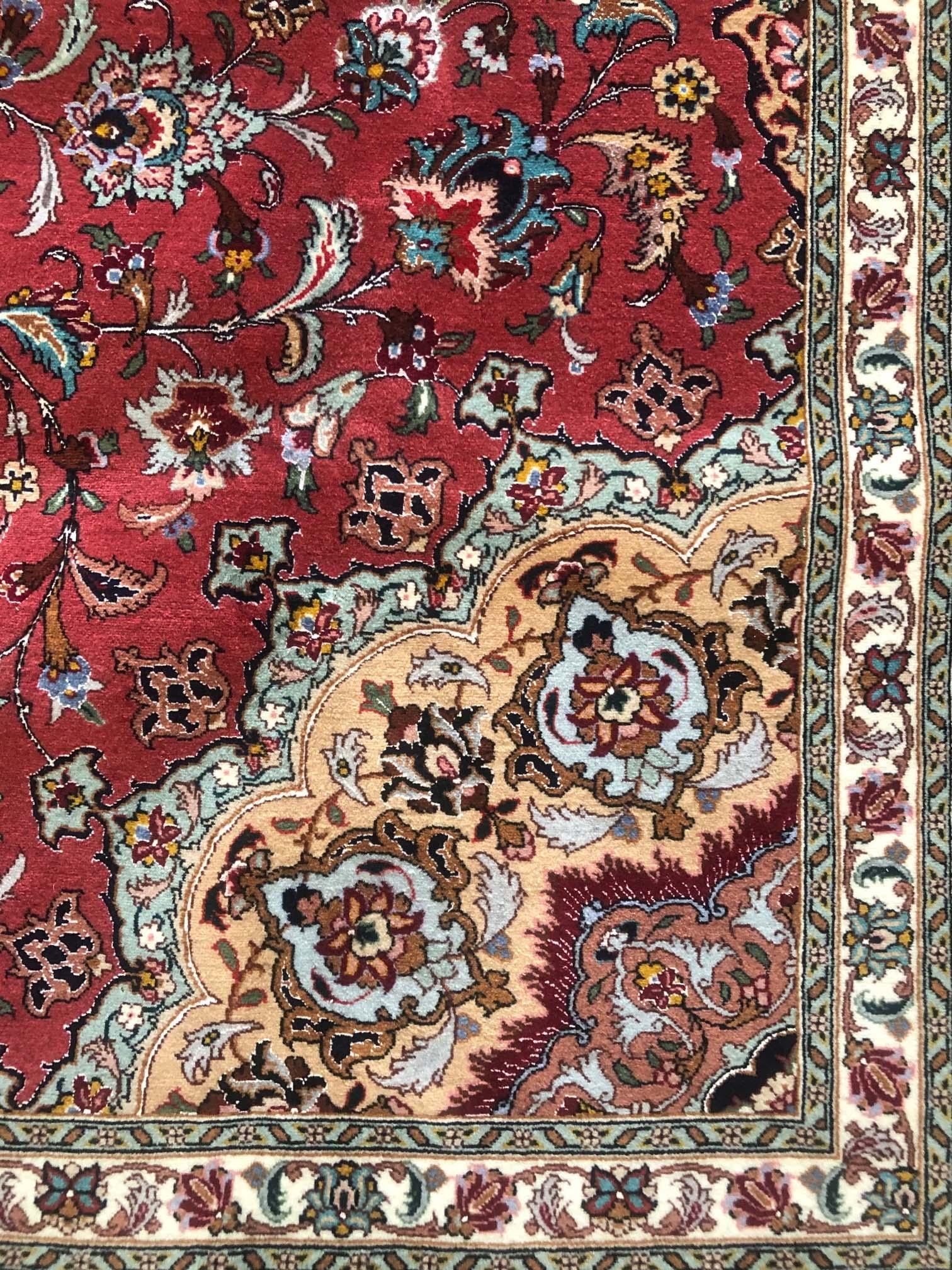 Hand-Knotted Persian Hand Knotted Medallion Floral Javad Ghalam Tabriz Wool Silk Rug