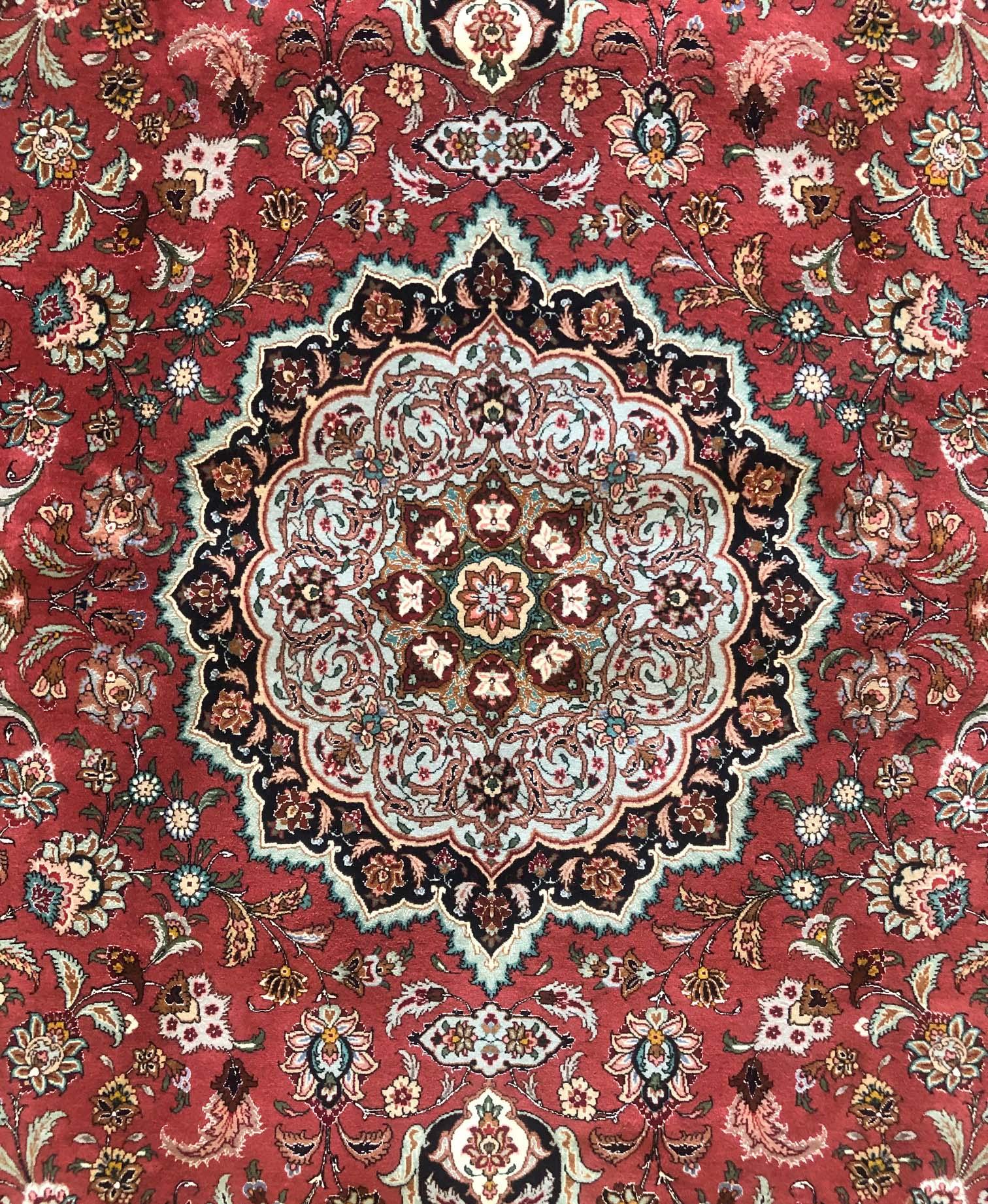 Contemporary Persian Hand Knotted Medallion Floral Javad Ghalam Tabriz Wool Silk Rug