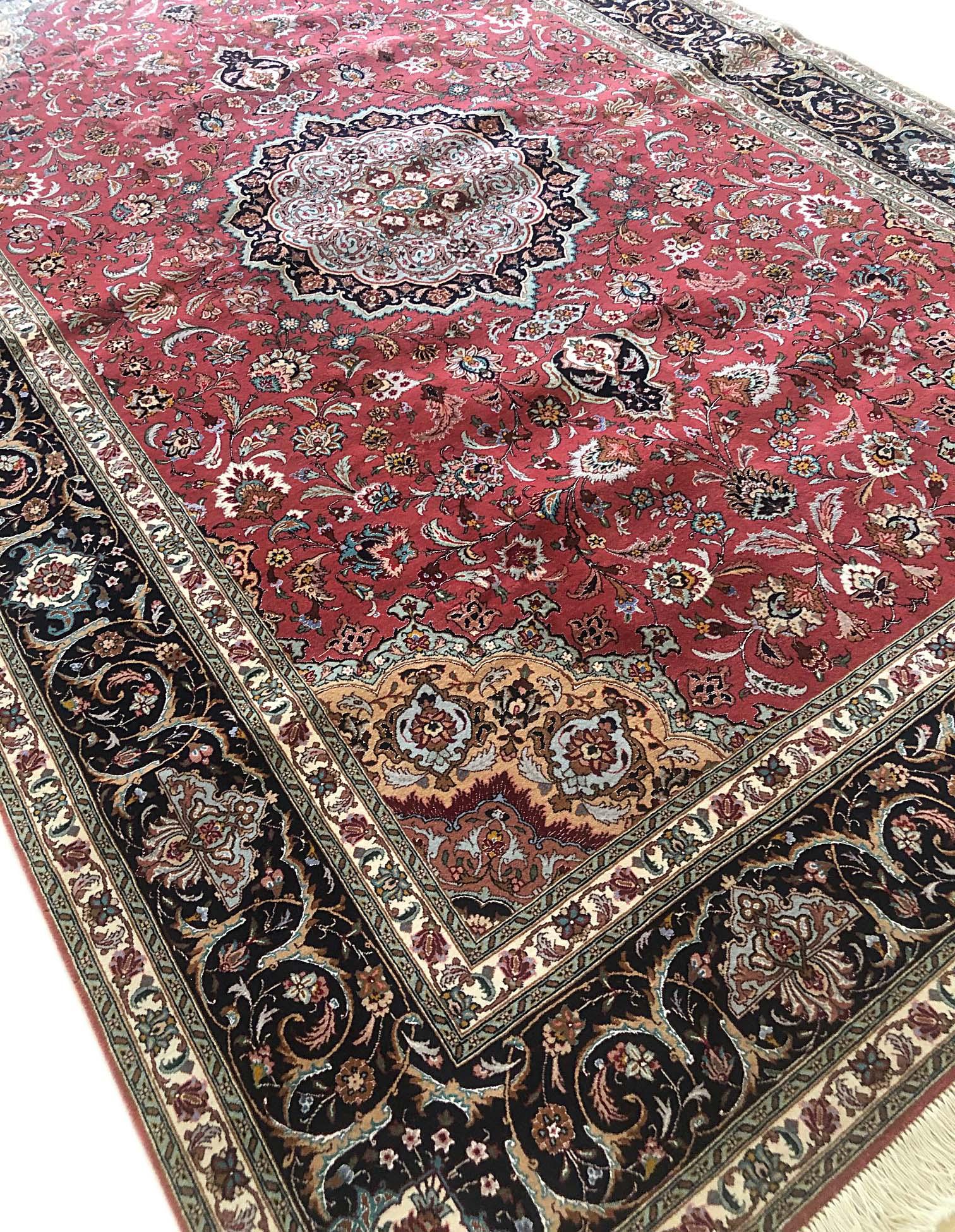 Persian Hand Knotted Medallion Floral Javad Ghalam Tabriz Wool Silk Rug 1