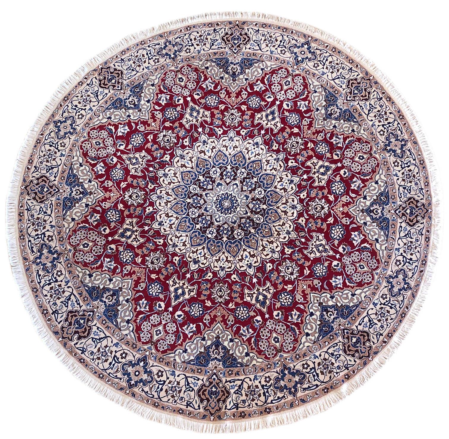 Persian Hand Knotted Medallion Floral Red Cream Nain Round Rug 4