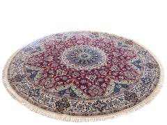 Persian Hand Knotted Medallion Floral Red Cream Nain Round Rug