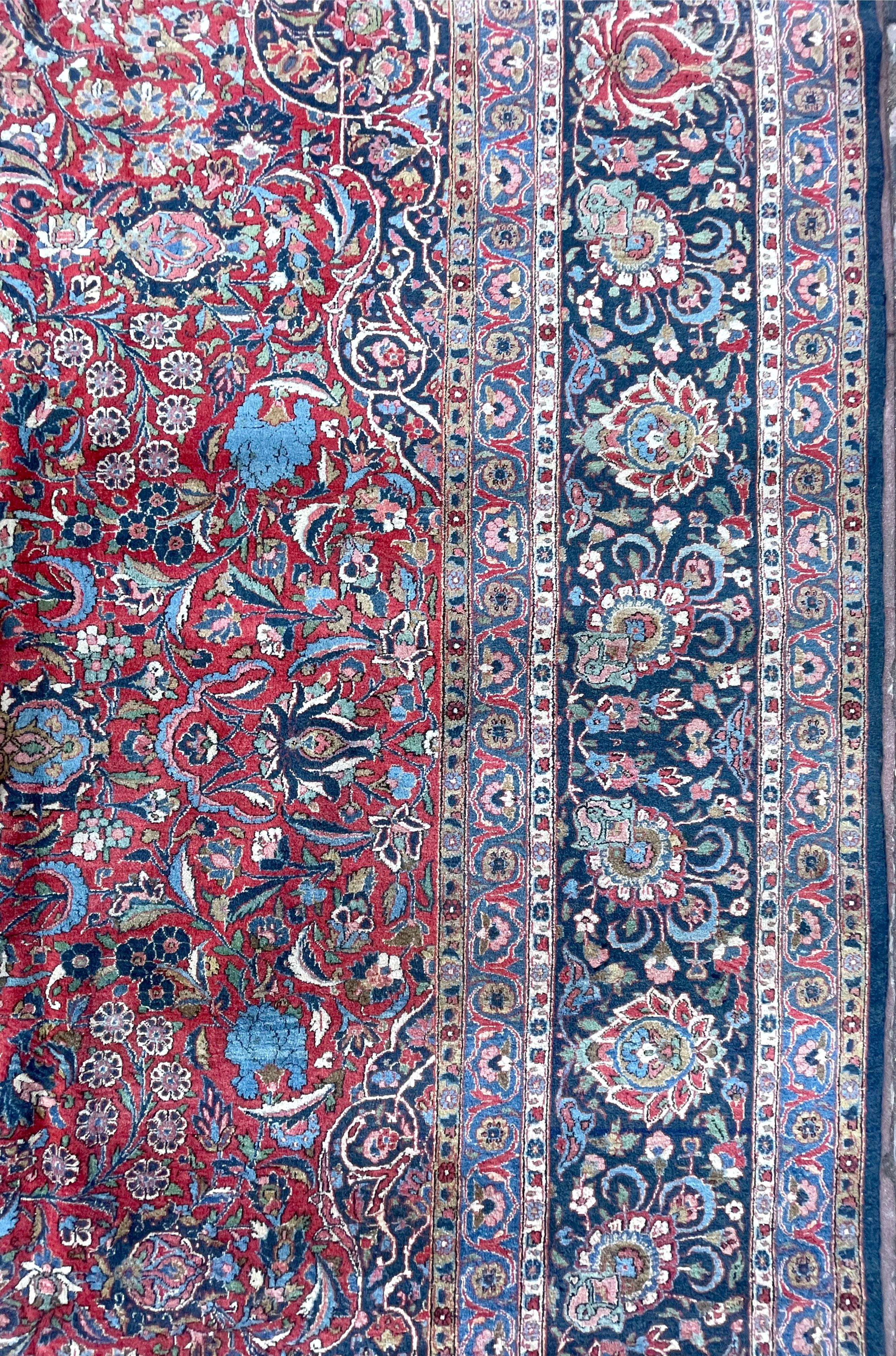 Persian Hand Knotted Medallion Floral Red Kashan Rug, circa 1940 For Sale 6