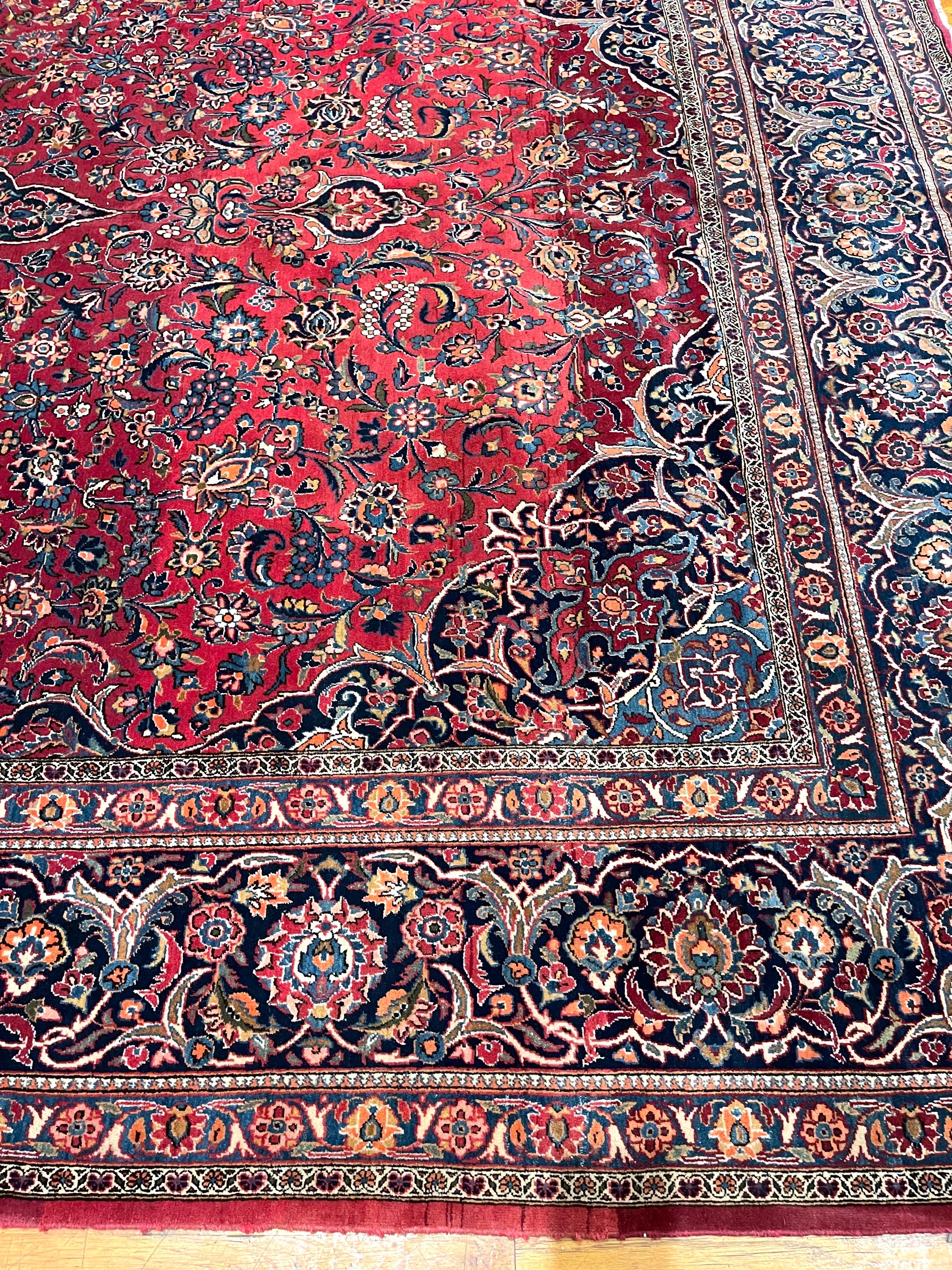 Hand-Knotted Persian Hand Knotted Medallion Floral Red Kashan Rug Circa 1940 For Sale