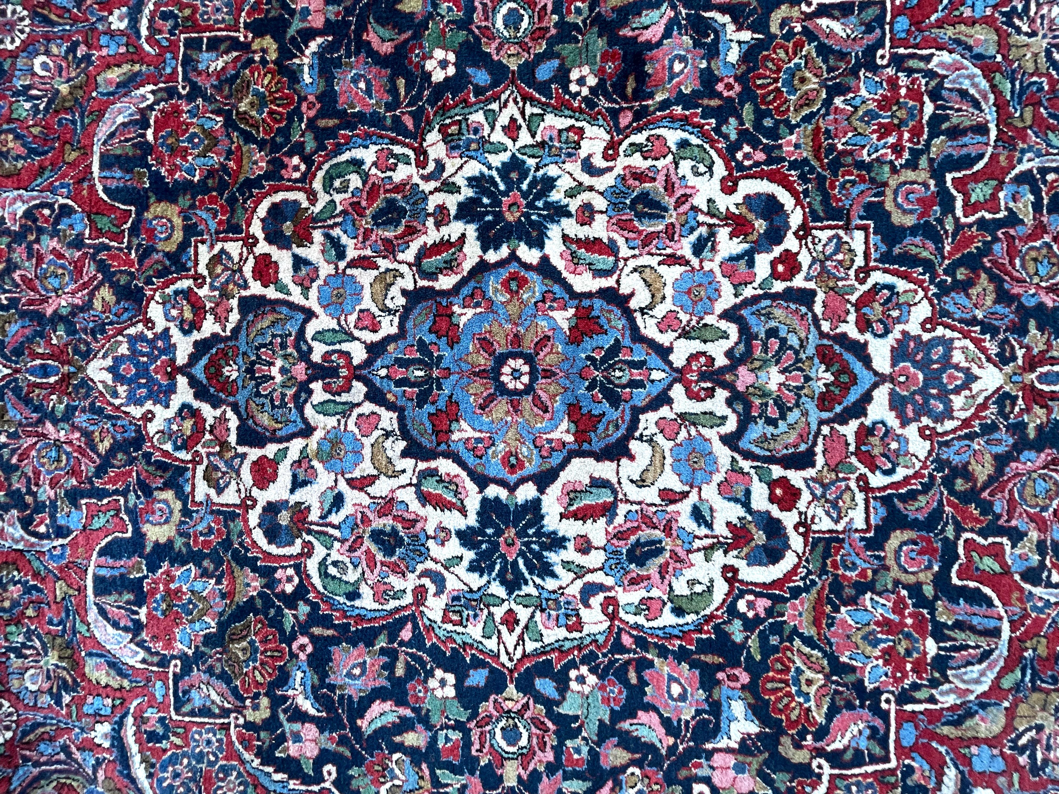 Hand-Knotted Persian Hand Knotted Medallion Floral Red Kashan Rug, circa 1940 For Sale