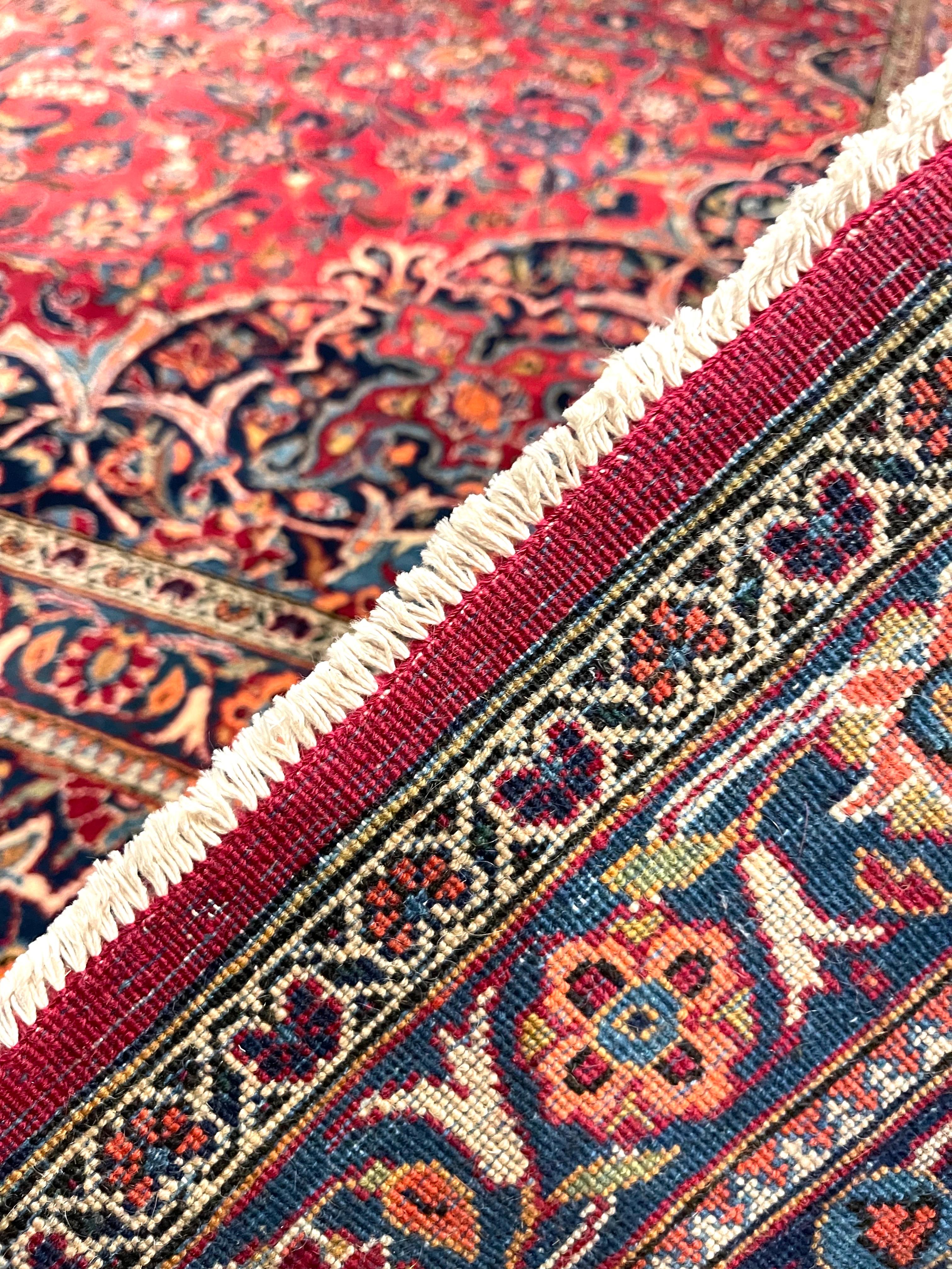 Mid-20th Century Persian Floral Red Kashan Rug For Sale