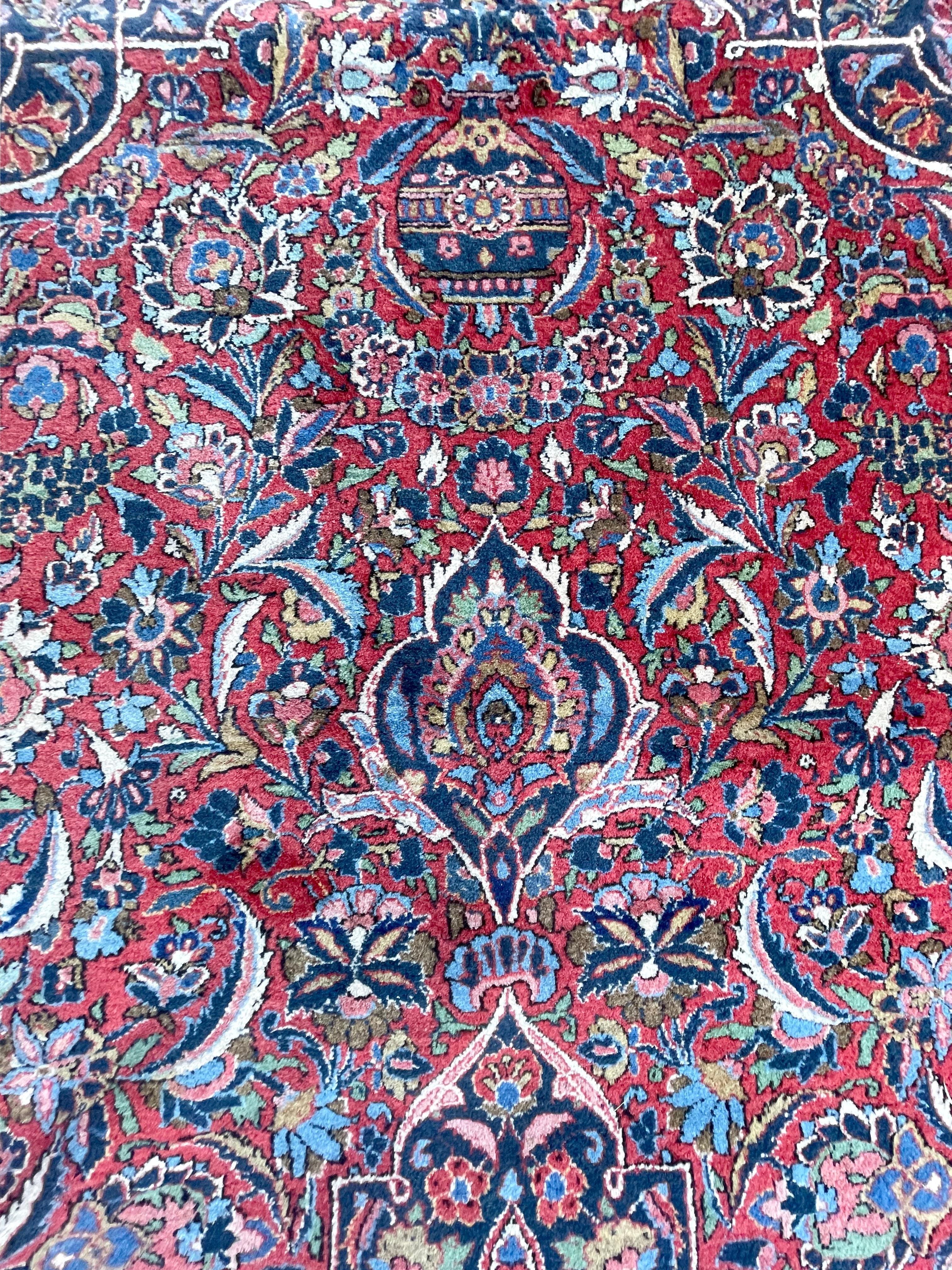 Mid-20th Century Persian Hand Knotted Medallion Floral Red Kashan Rug, circa 1940 For Sale