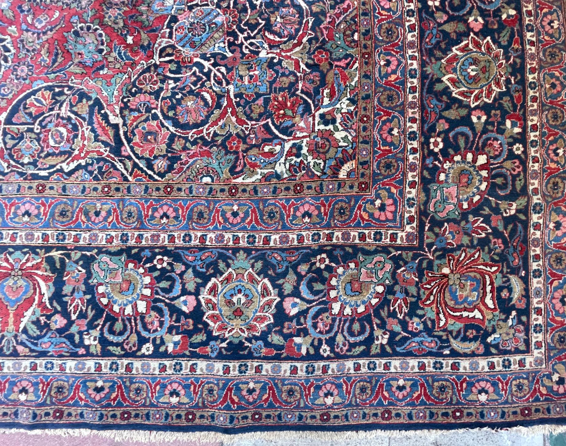 Wool Persian Hand Knotted Medallion Floral Red Kashan Rug, circa 1940 For Sale