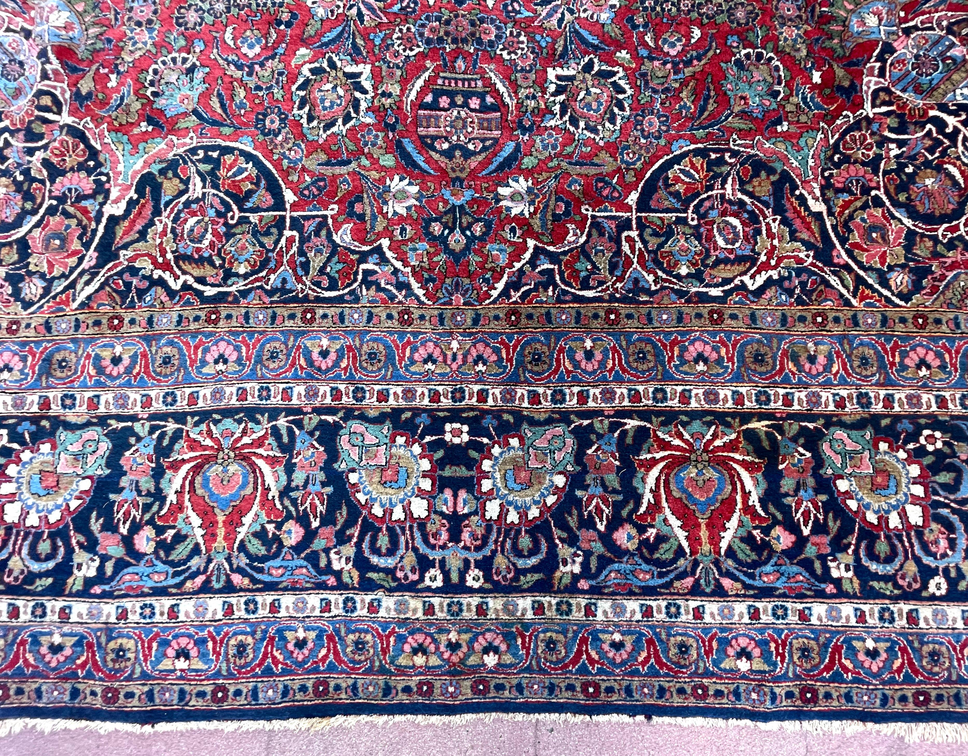 Persian Hand Knotted Medallion Floral Red Kashan Rug, circa 1940 For Sale 1
