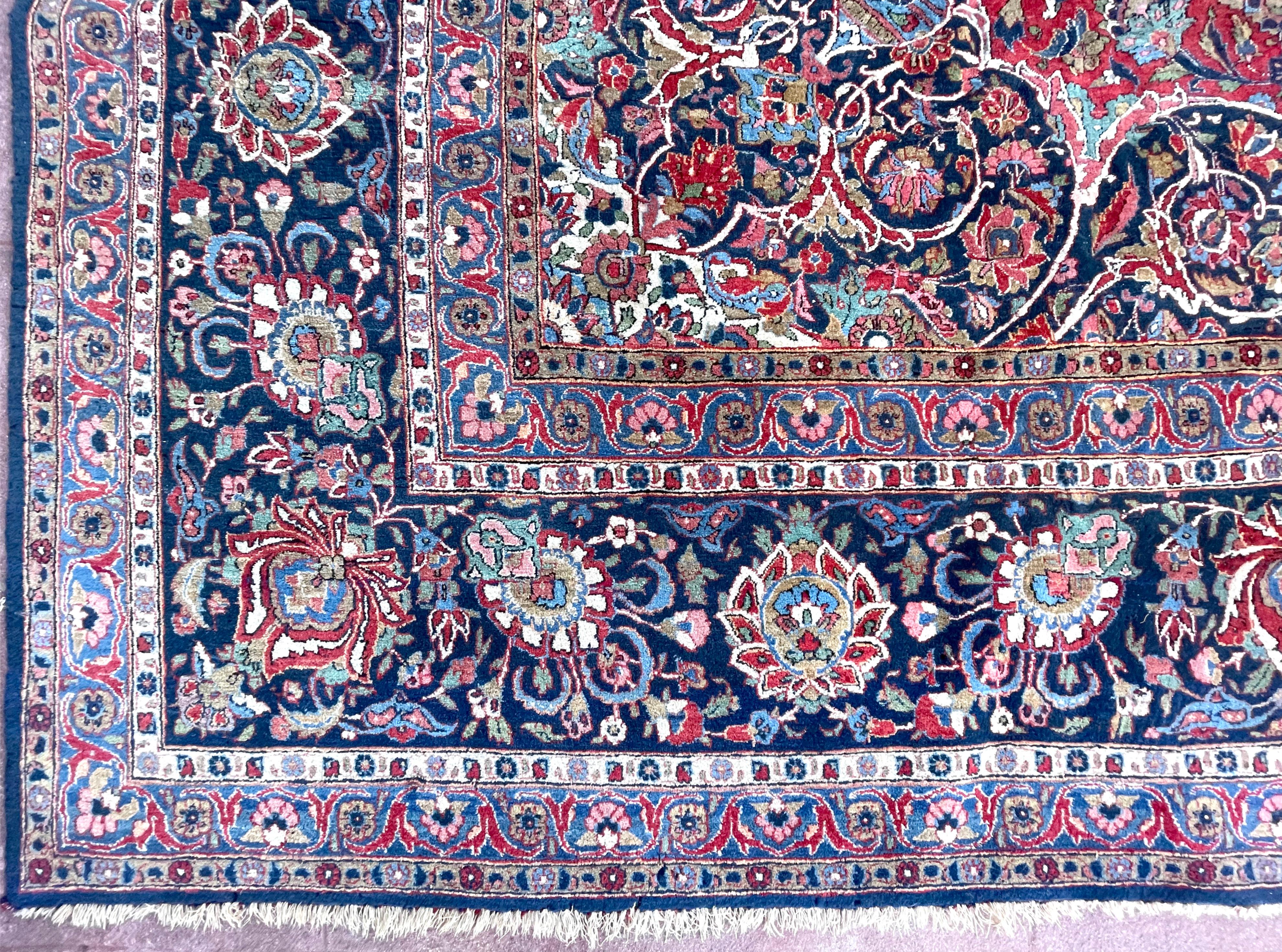 Persian Hand Knotted Medallion Floral Red Kashan Rug, circa 1940 For Sale 2