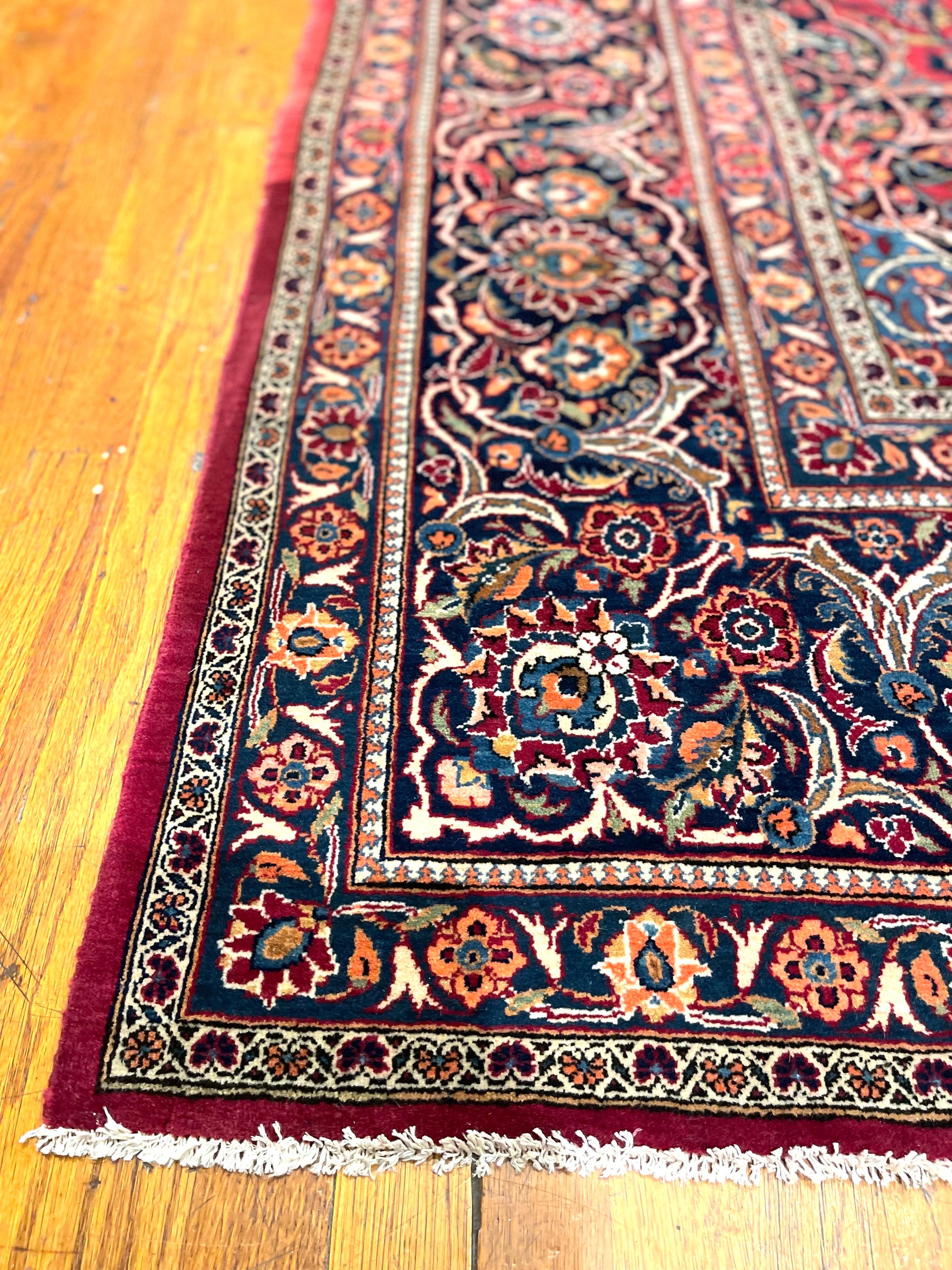 Persian Floral Red Kashan Rug For Sale 3