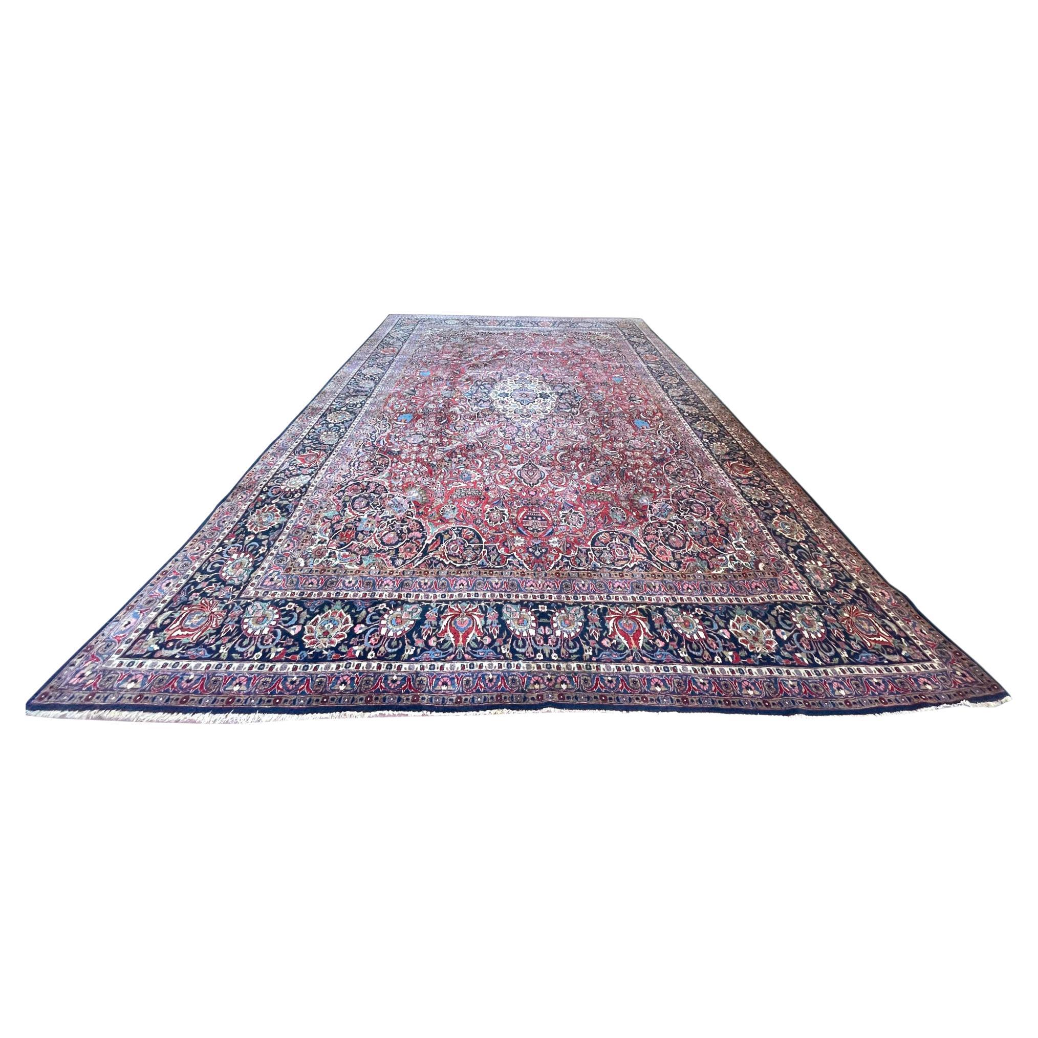 Persian Hand Knotted Medallion Floral Red Kashan Rug, circa 1940 For Sale