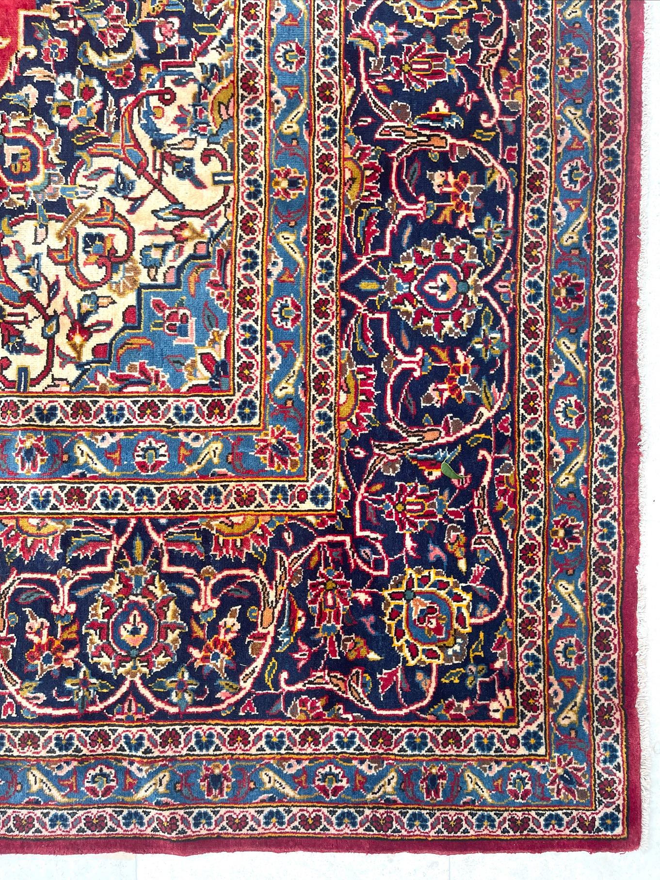 Persian Hand Knotted Medallion Floral Red Kashan Rug Circa 1970 For Sale 4