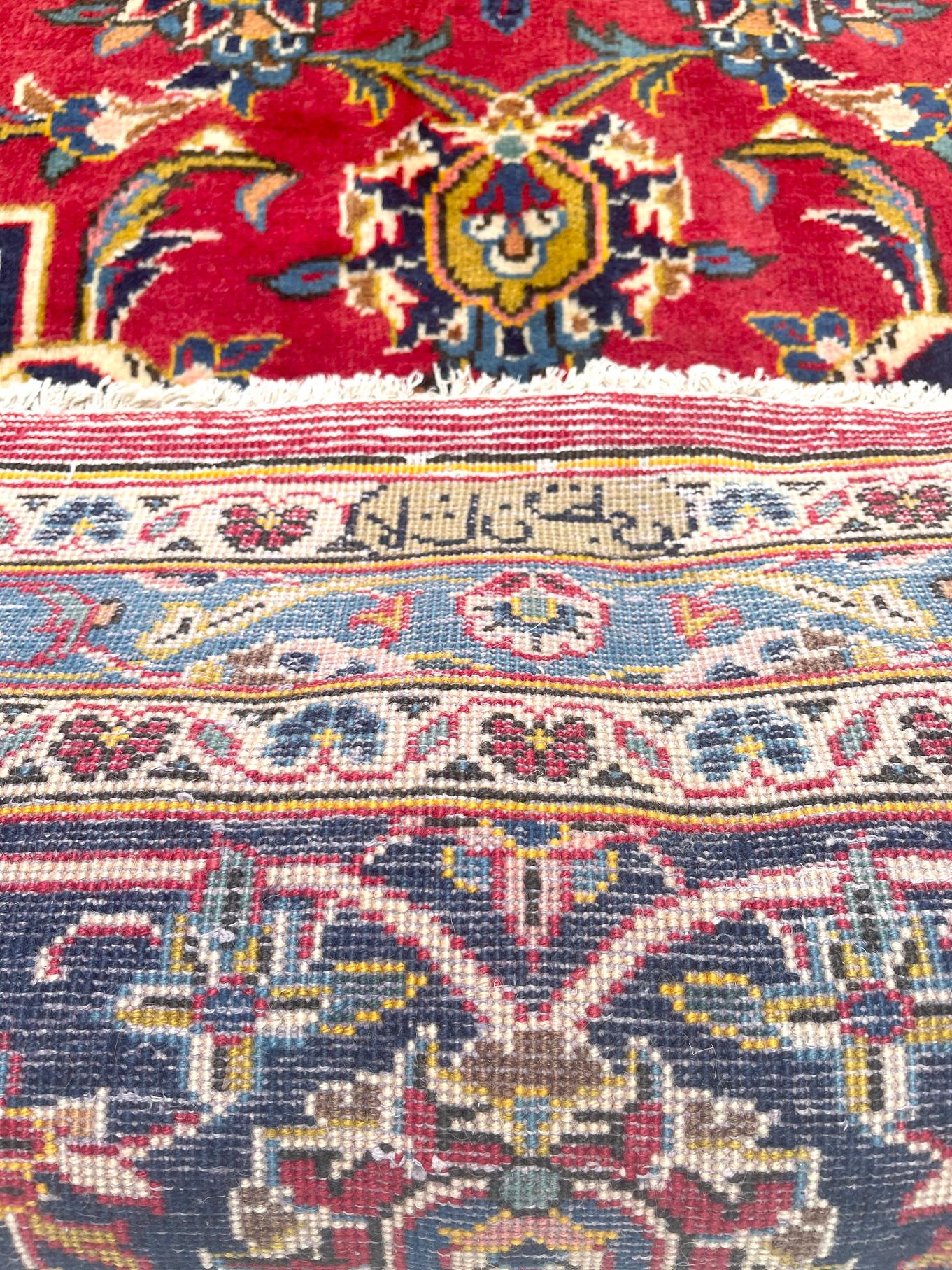 Persian Hand Knotted Medallion Floral Red Kashan Rug Circa 1970 For Sale 8