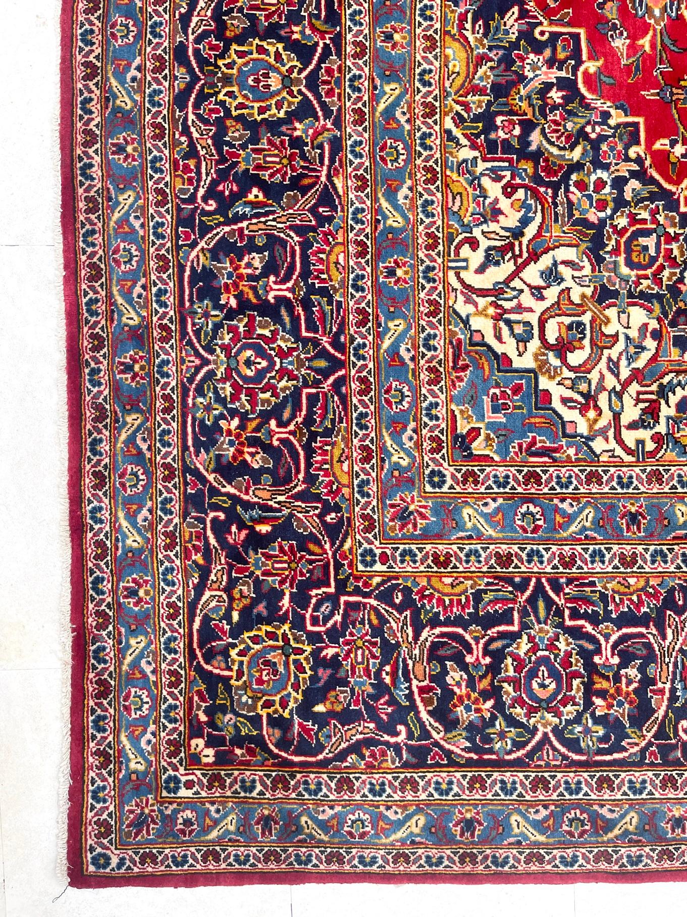 Persian Hand Knotted Medallion Floral Red Kashan Rug Circa 1970 For Sale 2