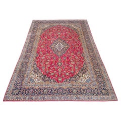 Vintage Persian Hand Knotted Medallion Floral Red Kashan Rug Circa 1970