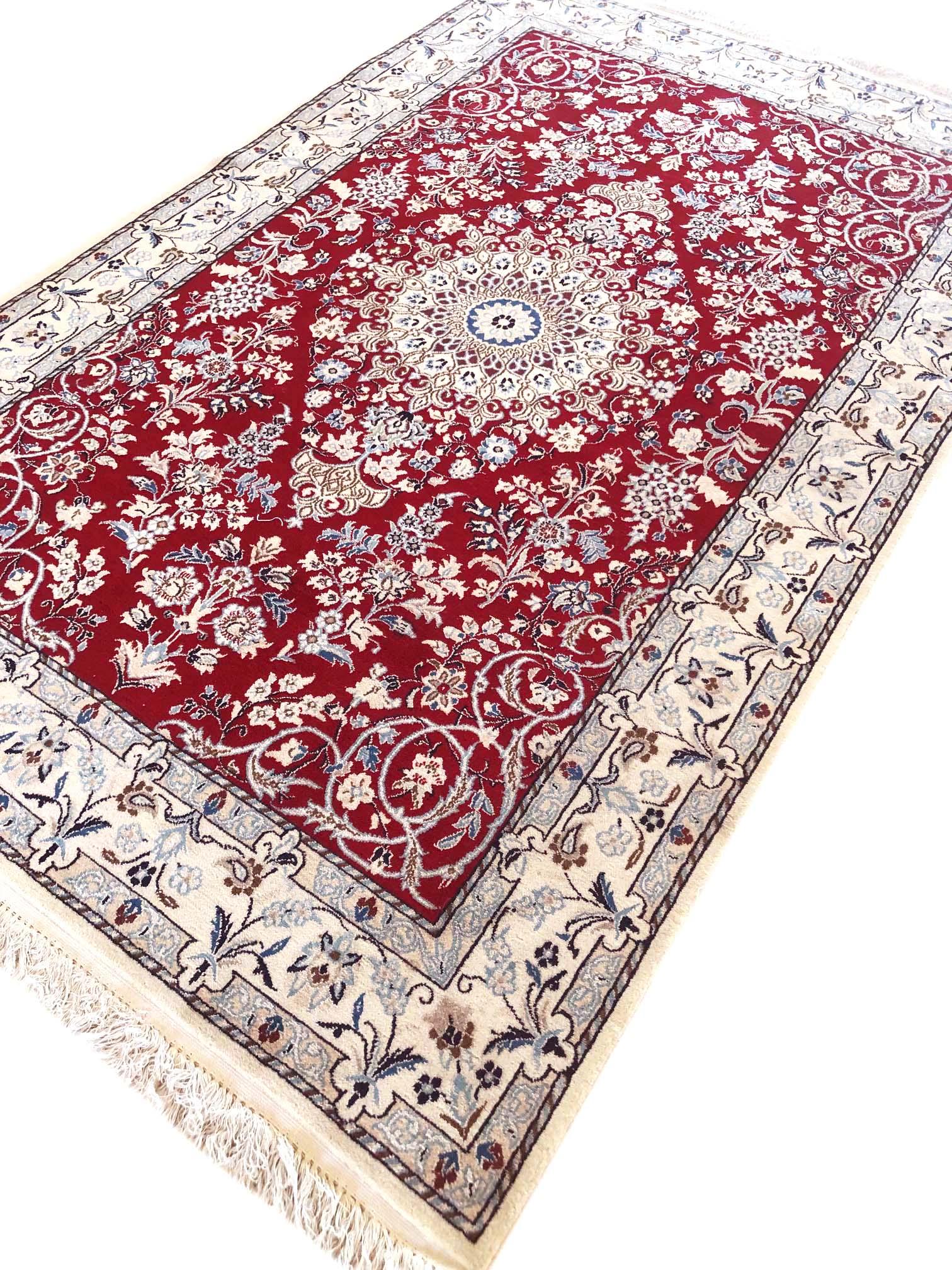 Persian Hand Knotted Medallion Floral Red Nain Rug, circa 1980s For Sale 4