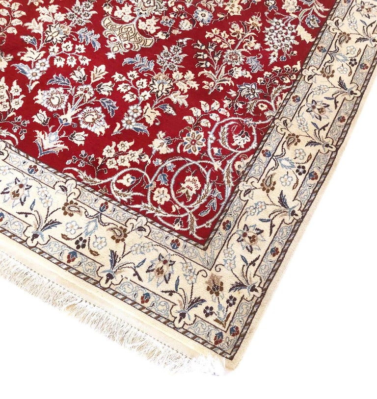 Red Nain Rugs Persian Hand Knotted Medallion Floral Red Nain Rug, circa 1980s For ...