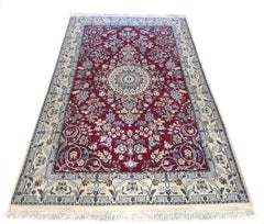 Persian Hand Knotted Medallion Floral Red Nain Rug, circa 1980s