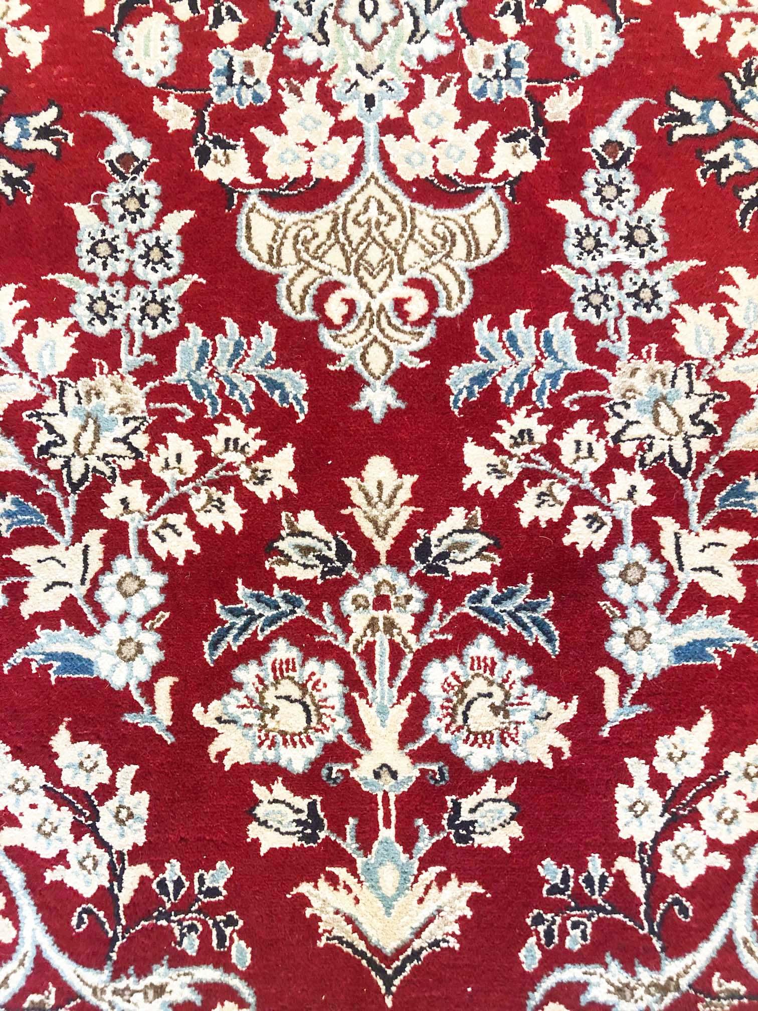 Persian Hand Knotted Medallion Floral Red Nain Rug, circa 1980s For Sale 2