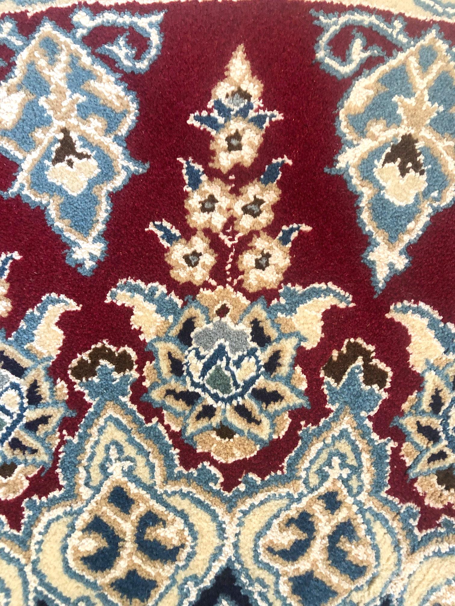 Wool Persian Hand Knotted Medallion Floral Red Nain Rug For Sale