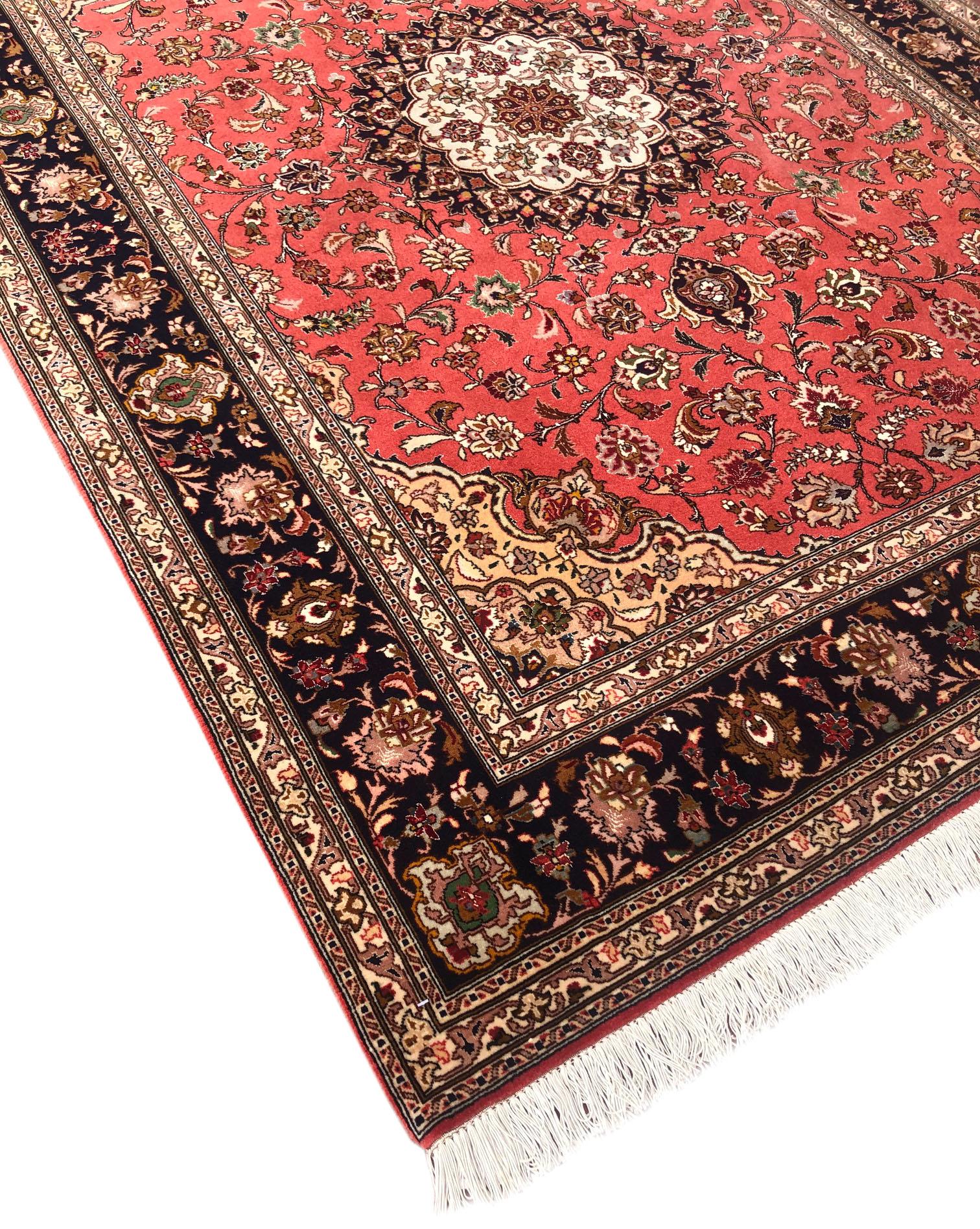 Persian Hand Knotted Medallion Floral Red Tabriz Rug 50 Raj 12