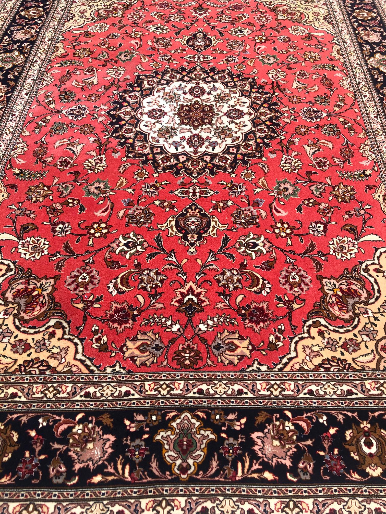 Hand-Knotted Persian Hand Knotted Medallion Floral Red Tabriz Rug 50 Raj