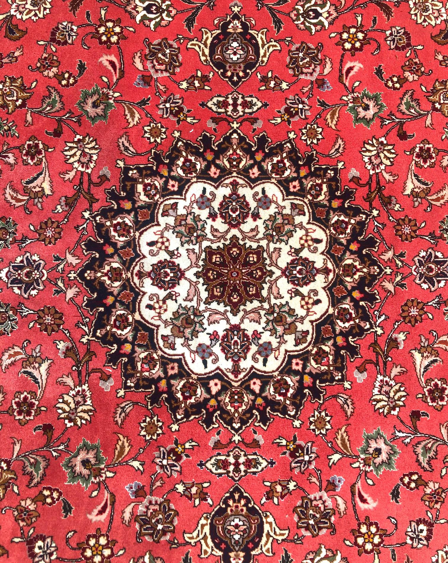 Wool Persian Hand Knotted Medallion Floral Red Tabriz Rug 50 Raj