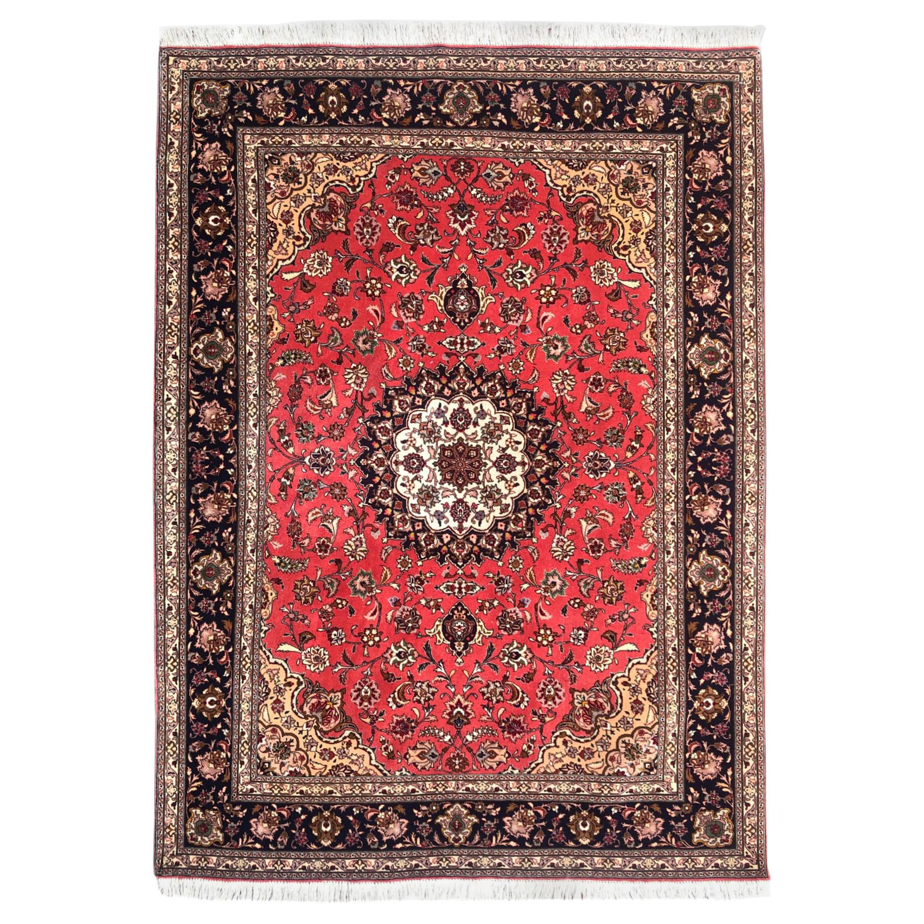 Persian Hand Knotted Medallion Floral Red Tabriz Rug 50 Raj