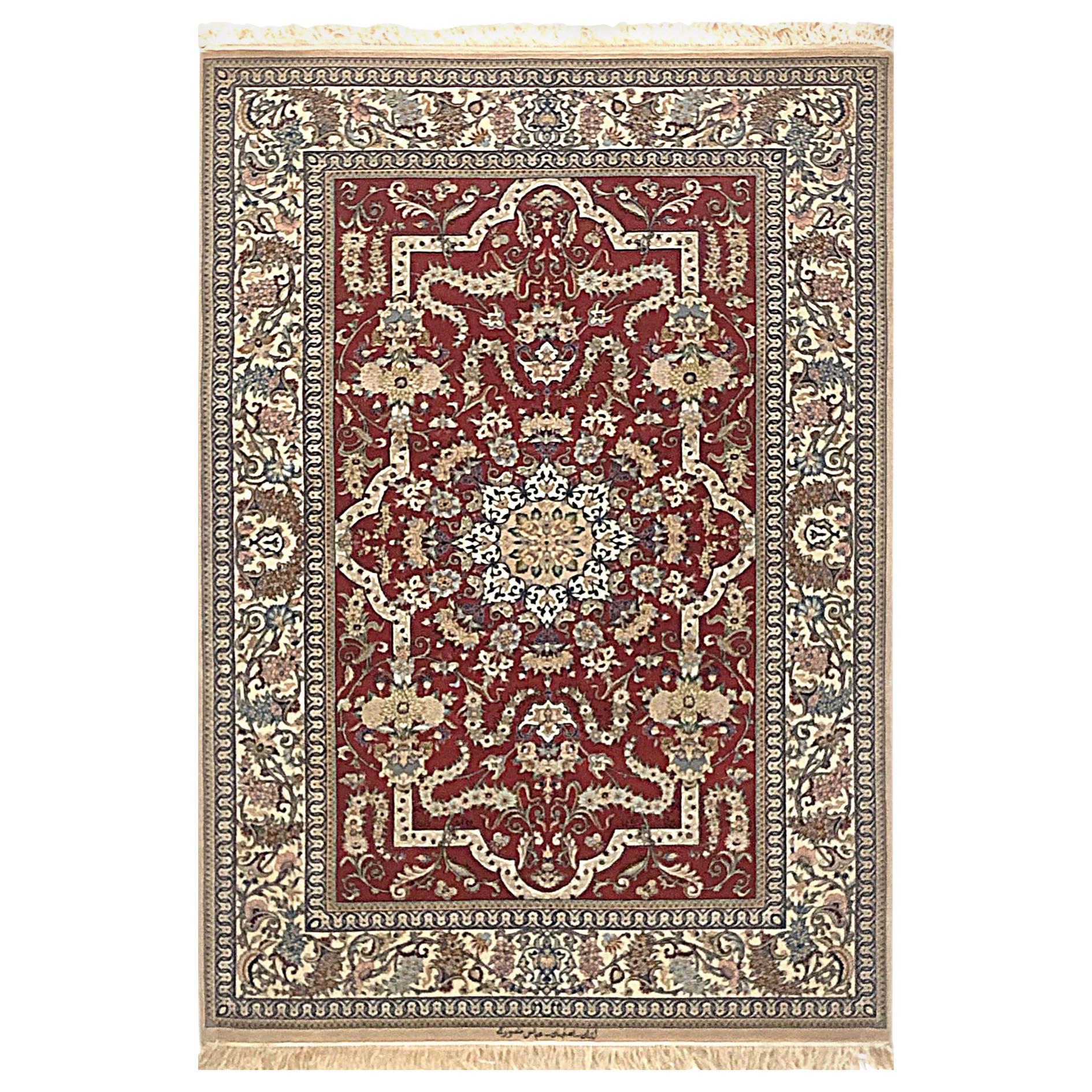 Persischer handgeknüpfter, geblümter Isfahan-Teppich aus Seide mit Medaillon im Angebot