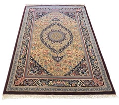 Persian Hand Knotted Medallion Floral Silk Qum Rug