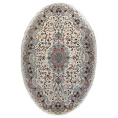 Persian Hand Knotted Medallion Floral Tabriz Cream Oval Shape Rug