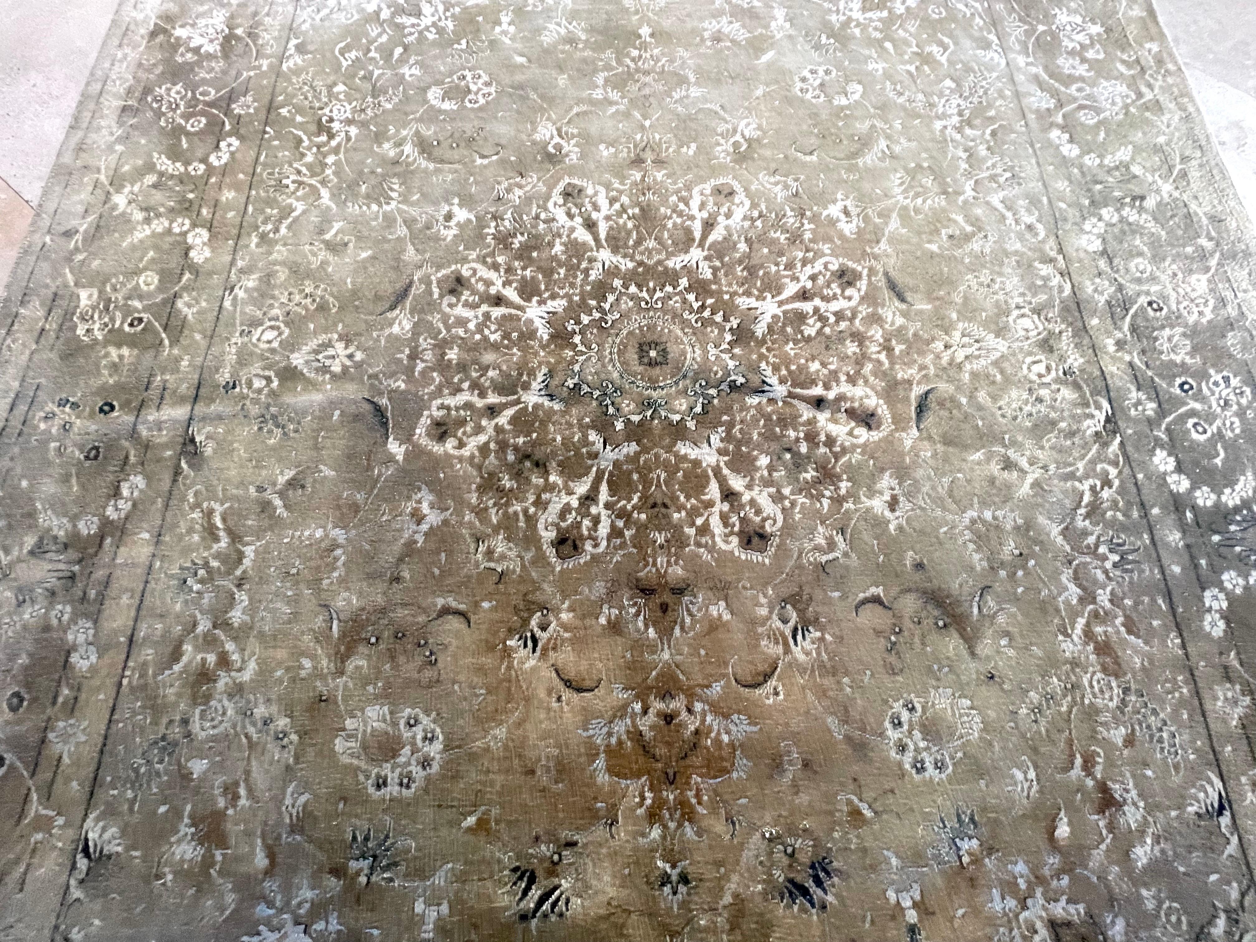 Hand-Knotted Persian Hand Knotted Medallion Floral Tabriz Rug For Sale