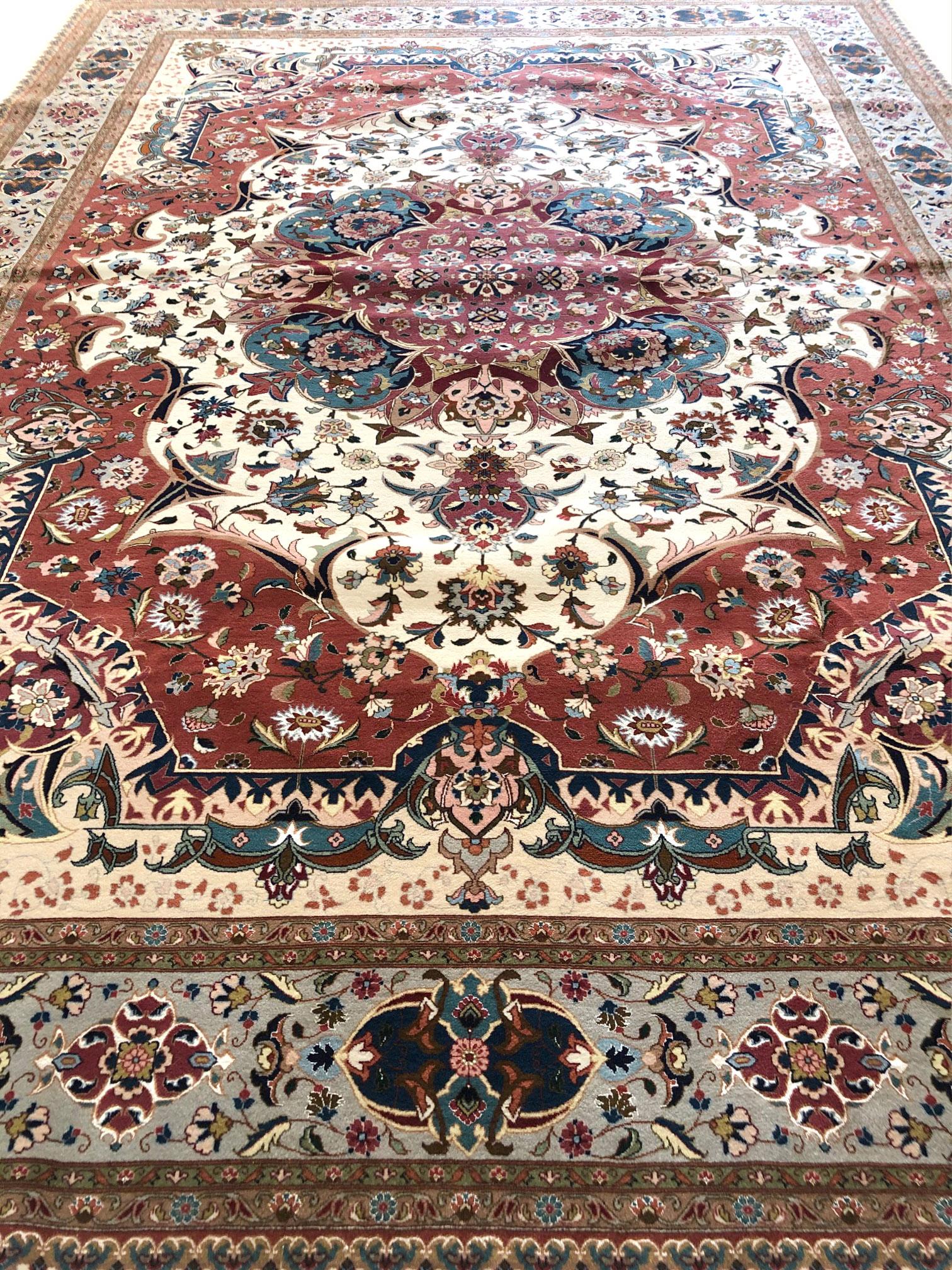 Hand-Knotted Persian Hand Knotted Medallion Floral Tabriz Rug For Sale