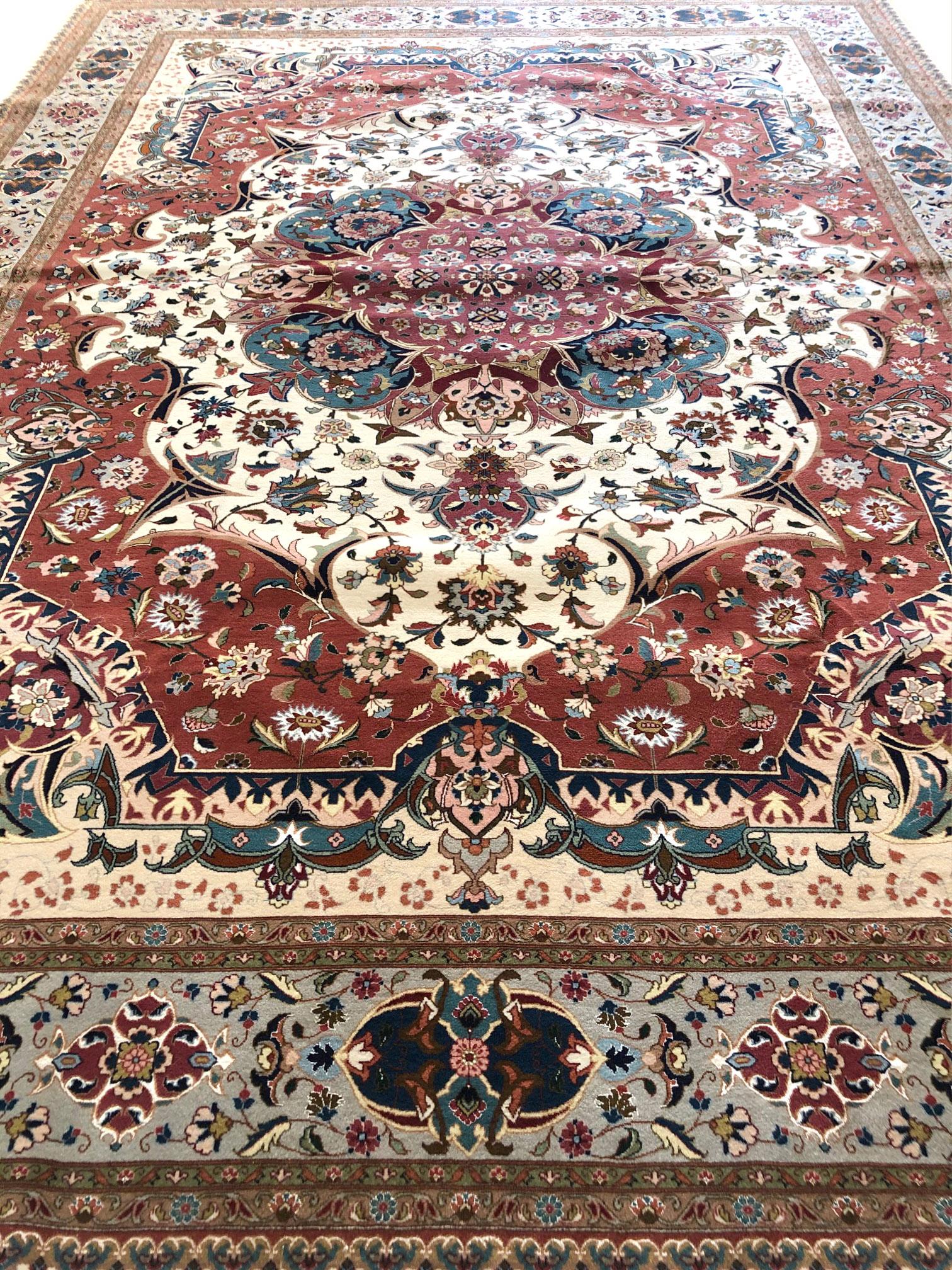 Hand-Knotted Persian Tabriz Rug For Sale
