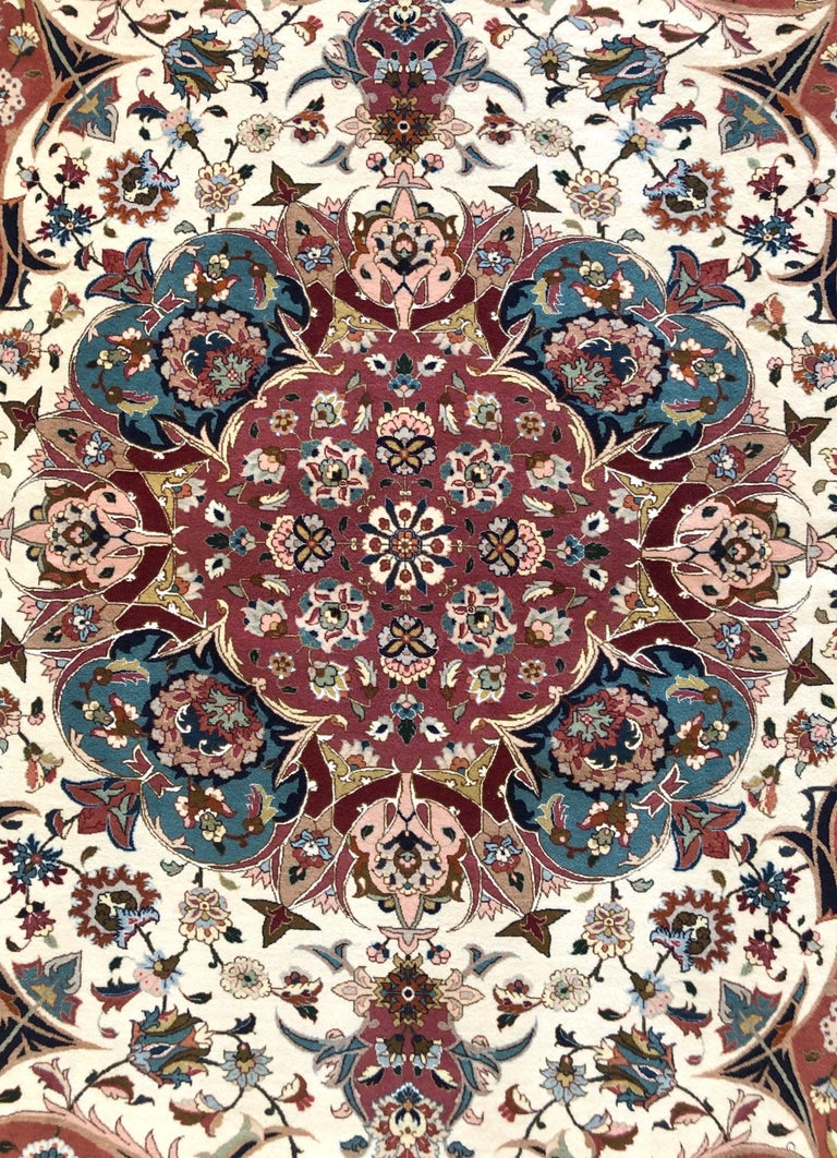 Persian Hand Knotted Medallion Floral Tabriz Rug at 1stDibs