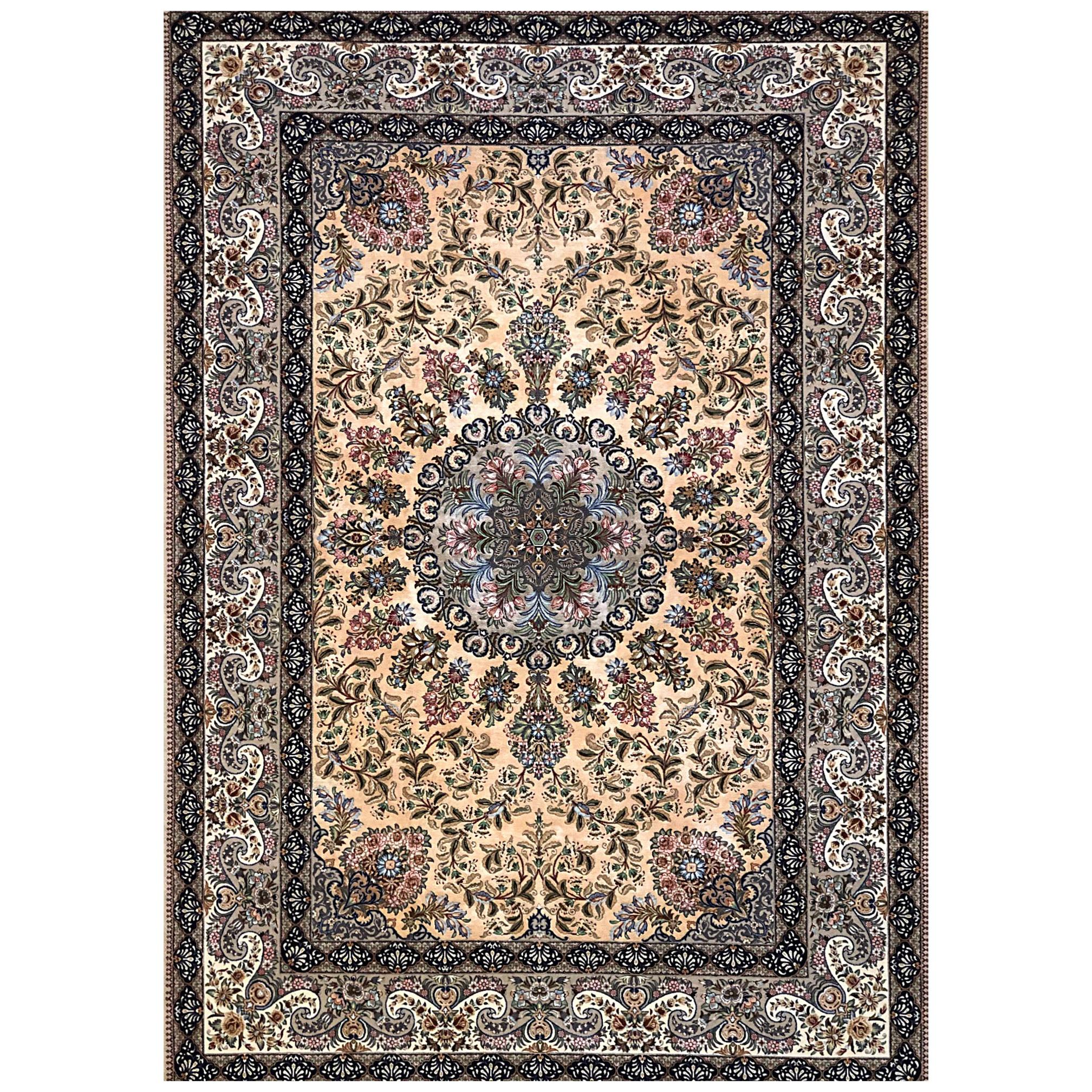 Persian Hand Knotted Medallion Silk Floral Isfahan Rug