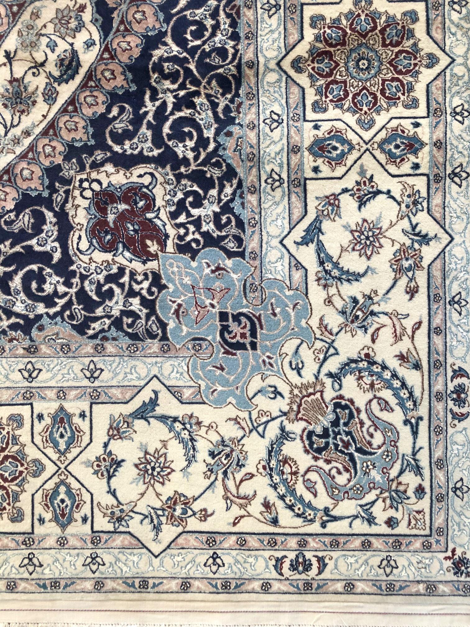 Contemporary Persian Blue Nain Rug For Sale