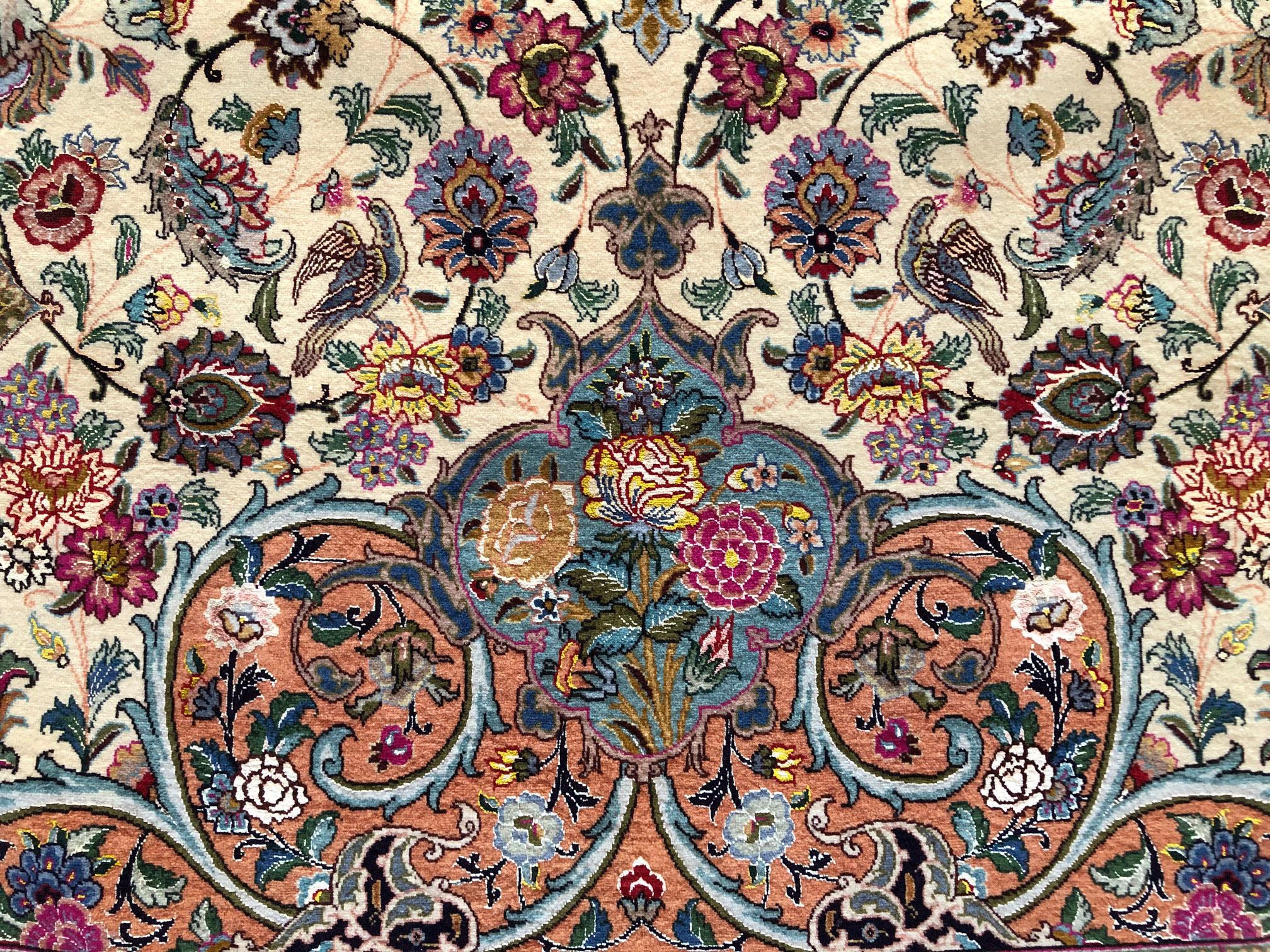 Persian Hand Knotted Oval Medallion Floral Design Silk Tabriz Rug 8