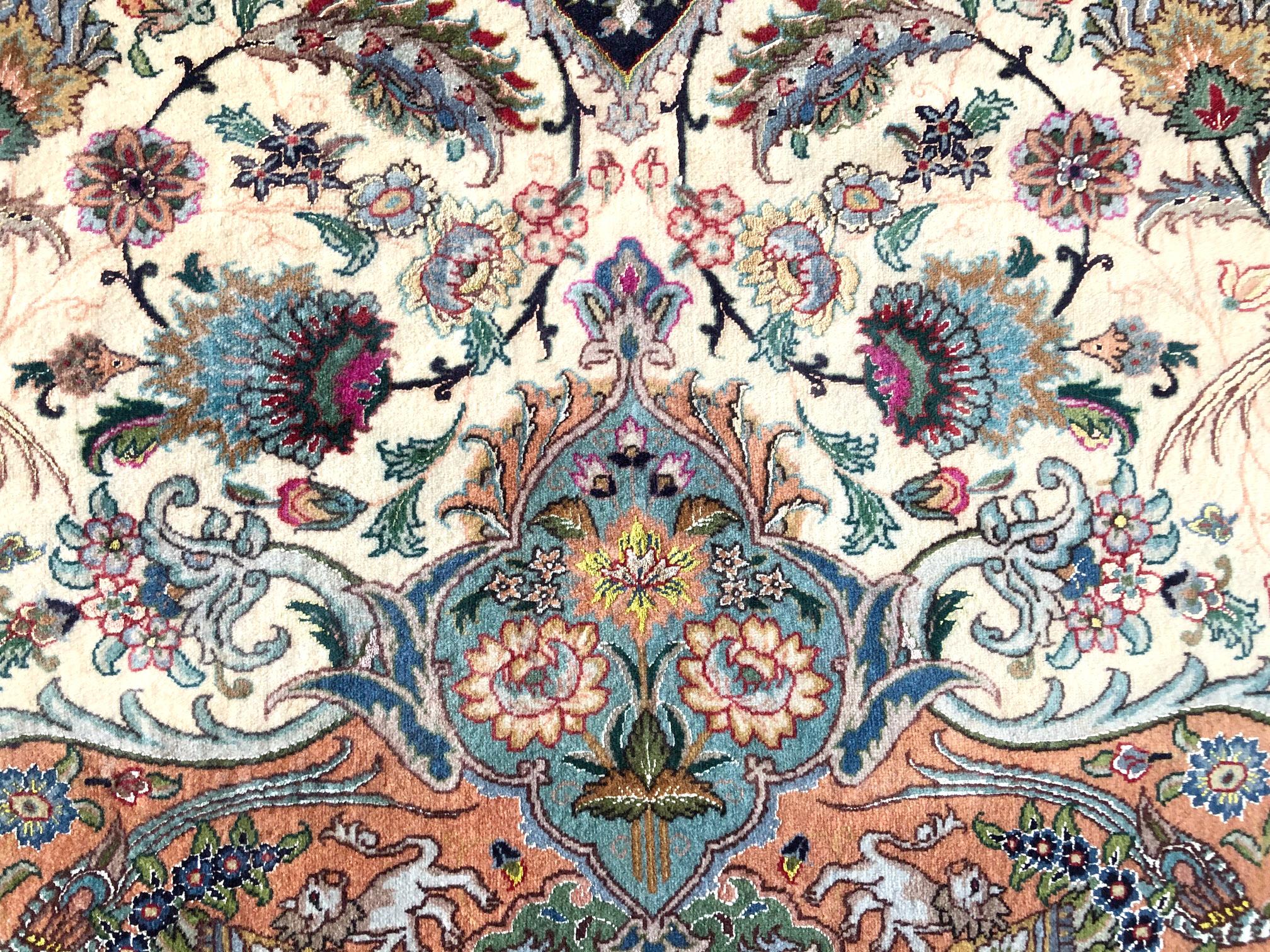 Persian Hand Knotted Oval Medallion Floral Design Silk Tabriz Rug 10