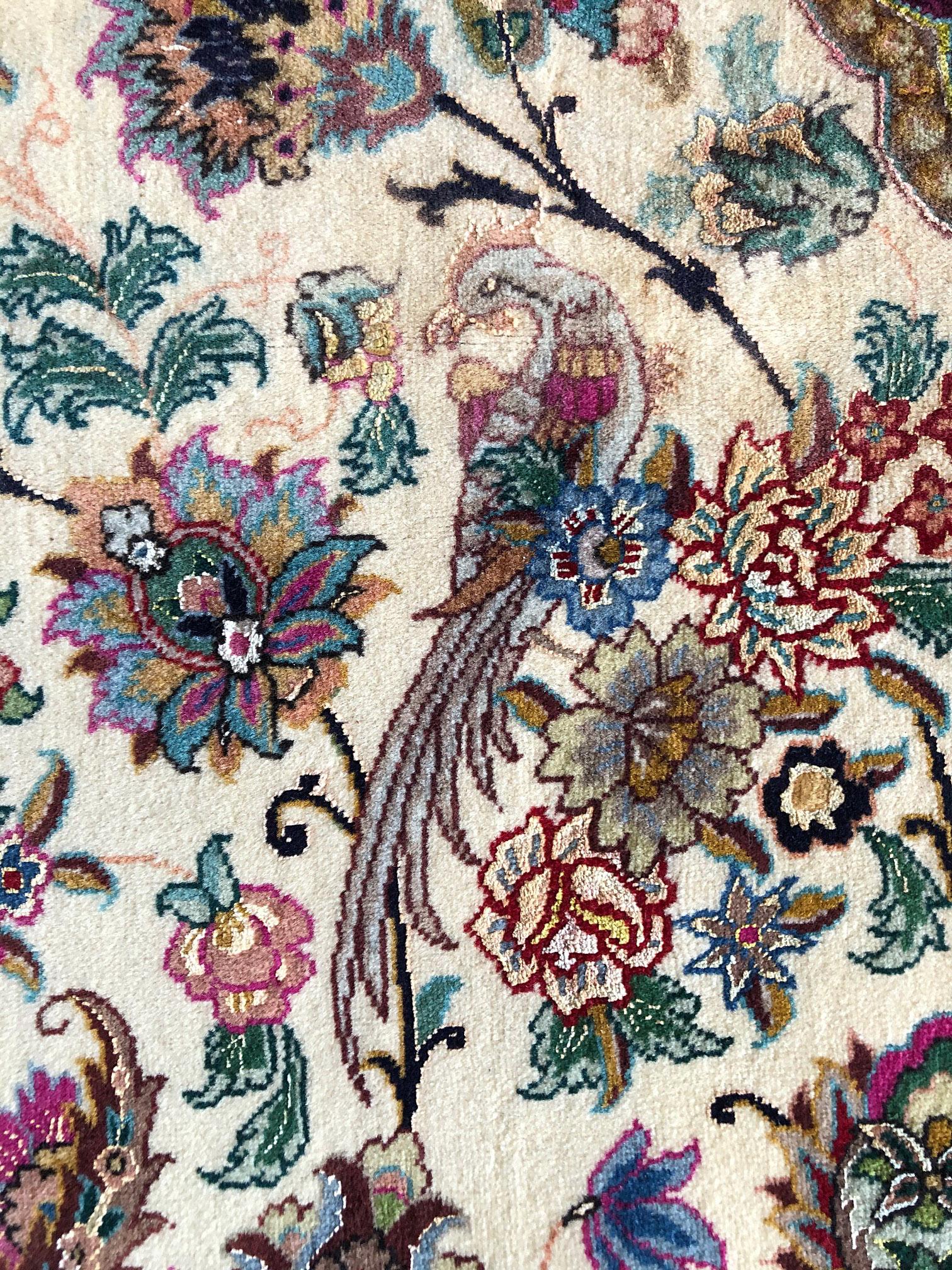 Persian Hand Knotted Oval Medallion Floral Design Silk Tabriz Rug 11