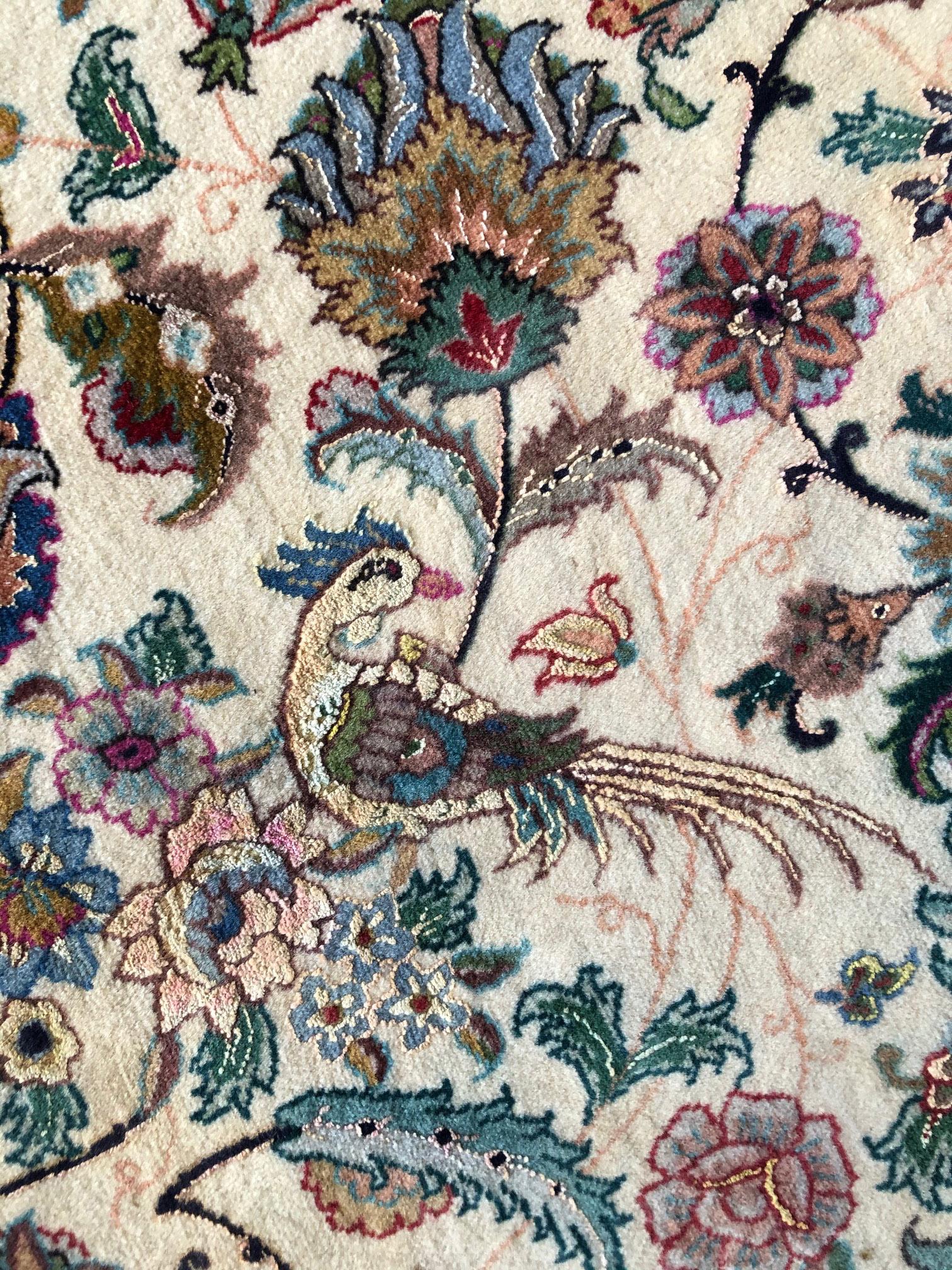 Persian Hand Knotted Oval Medallion Floral Design Silk Tabriz Rug 12